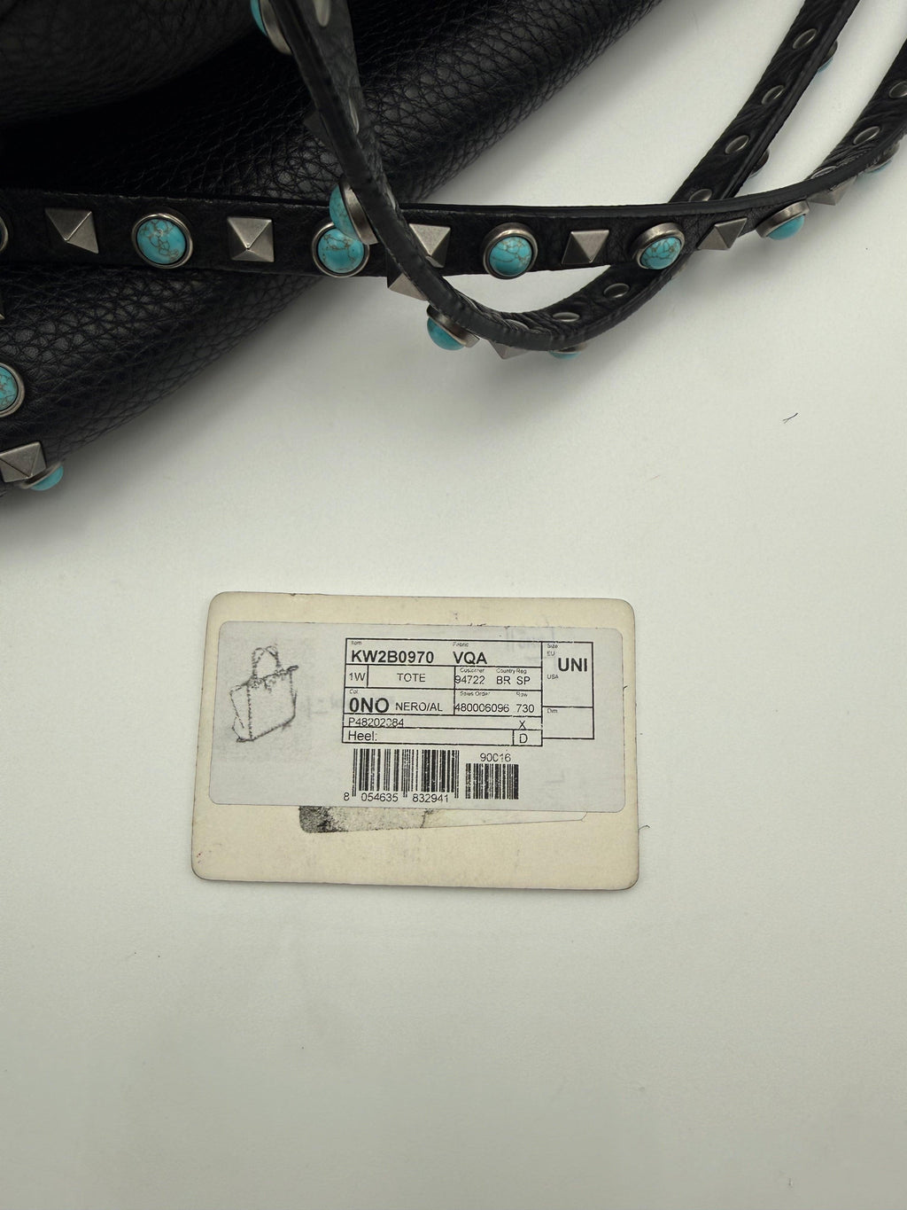 Valentino Garavani Borsa Tote Rockstud Medium Rolling in Pelle Granata Nera e Pietre Turchese - Mercatino di Ninni