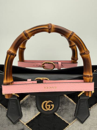 Gucci Diana in Velluto  a Rombi Nero e Grigio