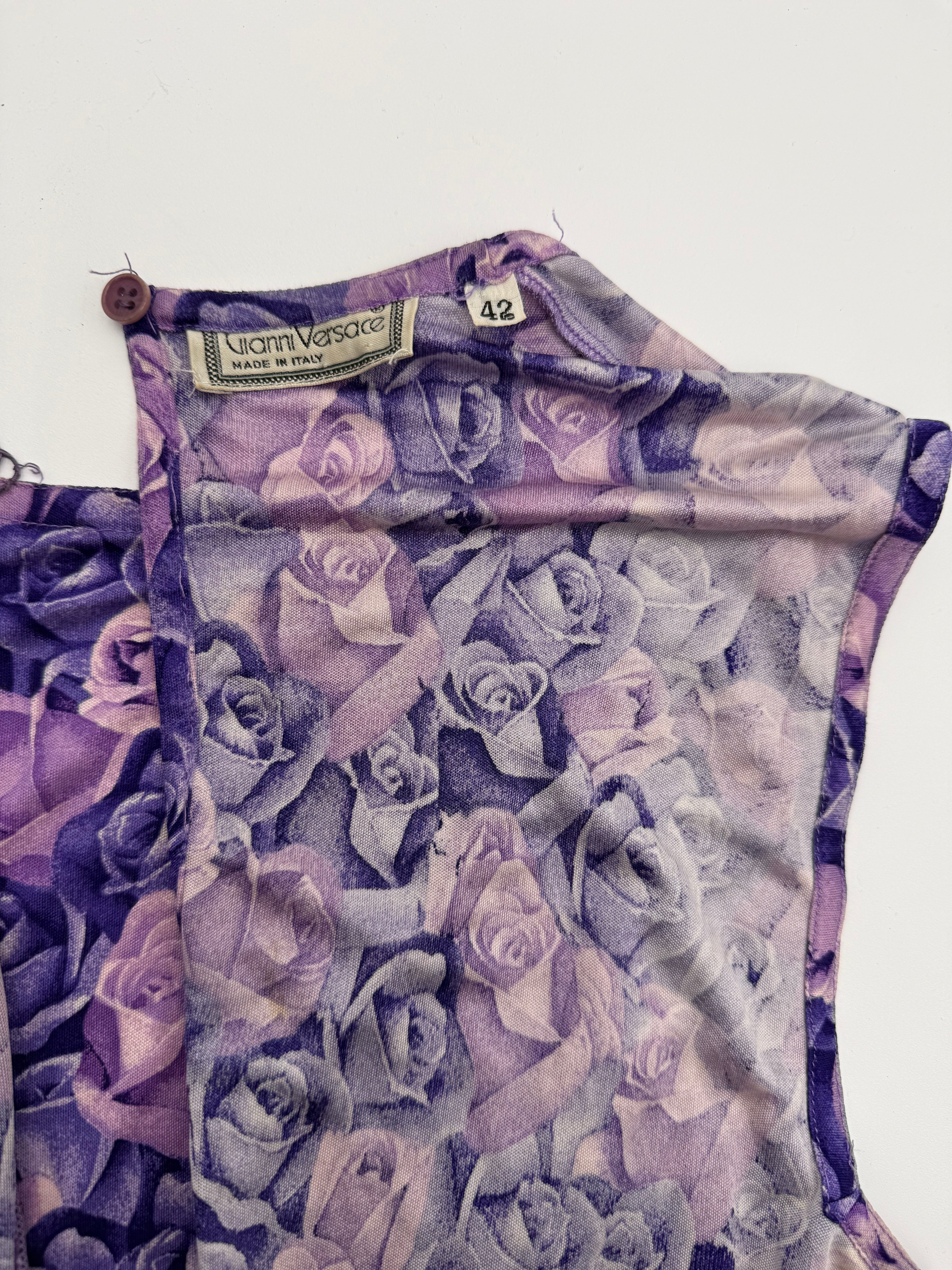 Versace Maglia Vintage in Viscosa Stampa Rose Viola