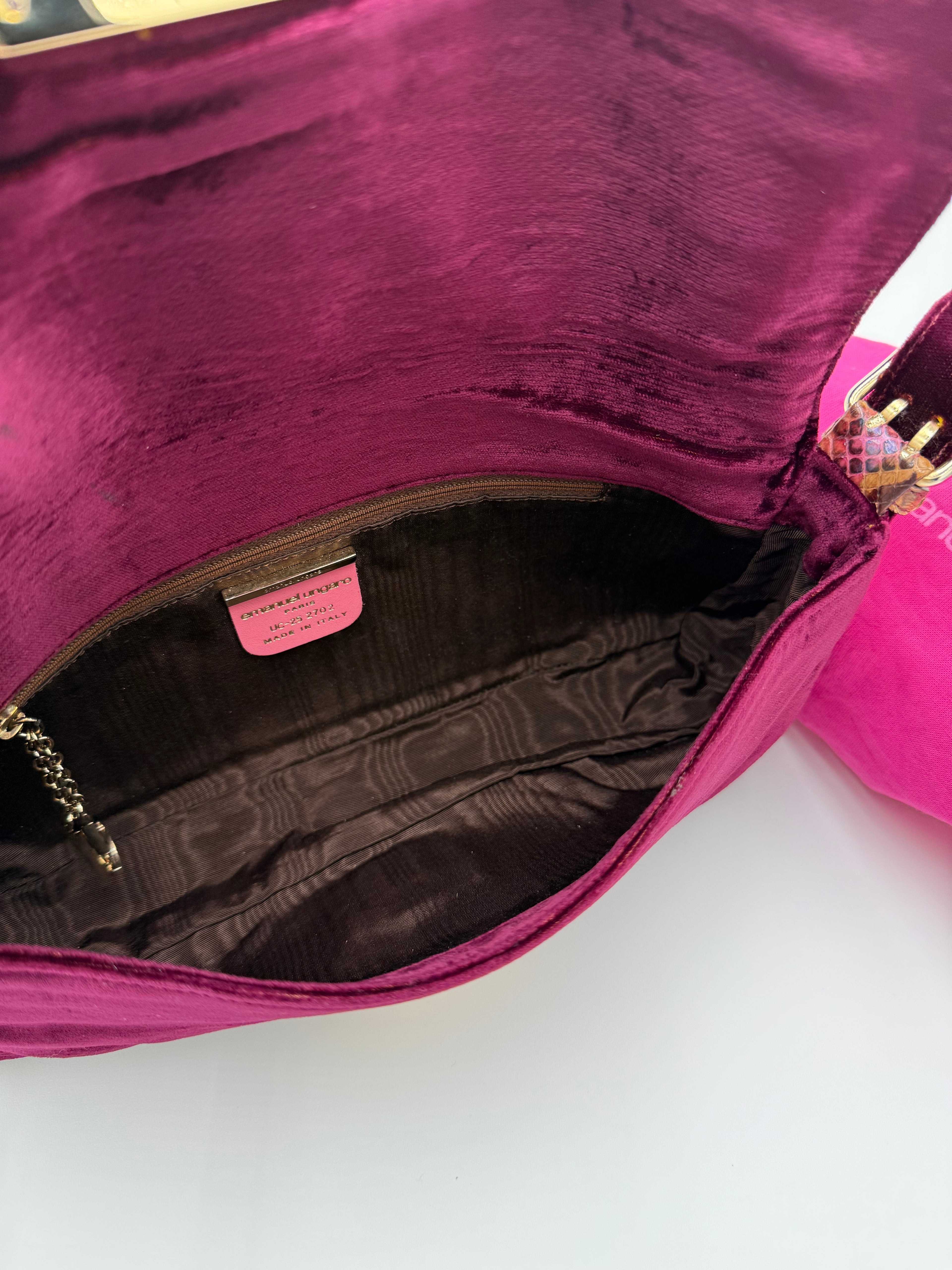 Emanuel Ungaro Borsa Baguette Pitone e Velluto Bordeaux