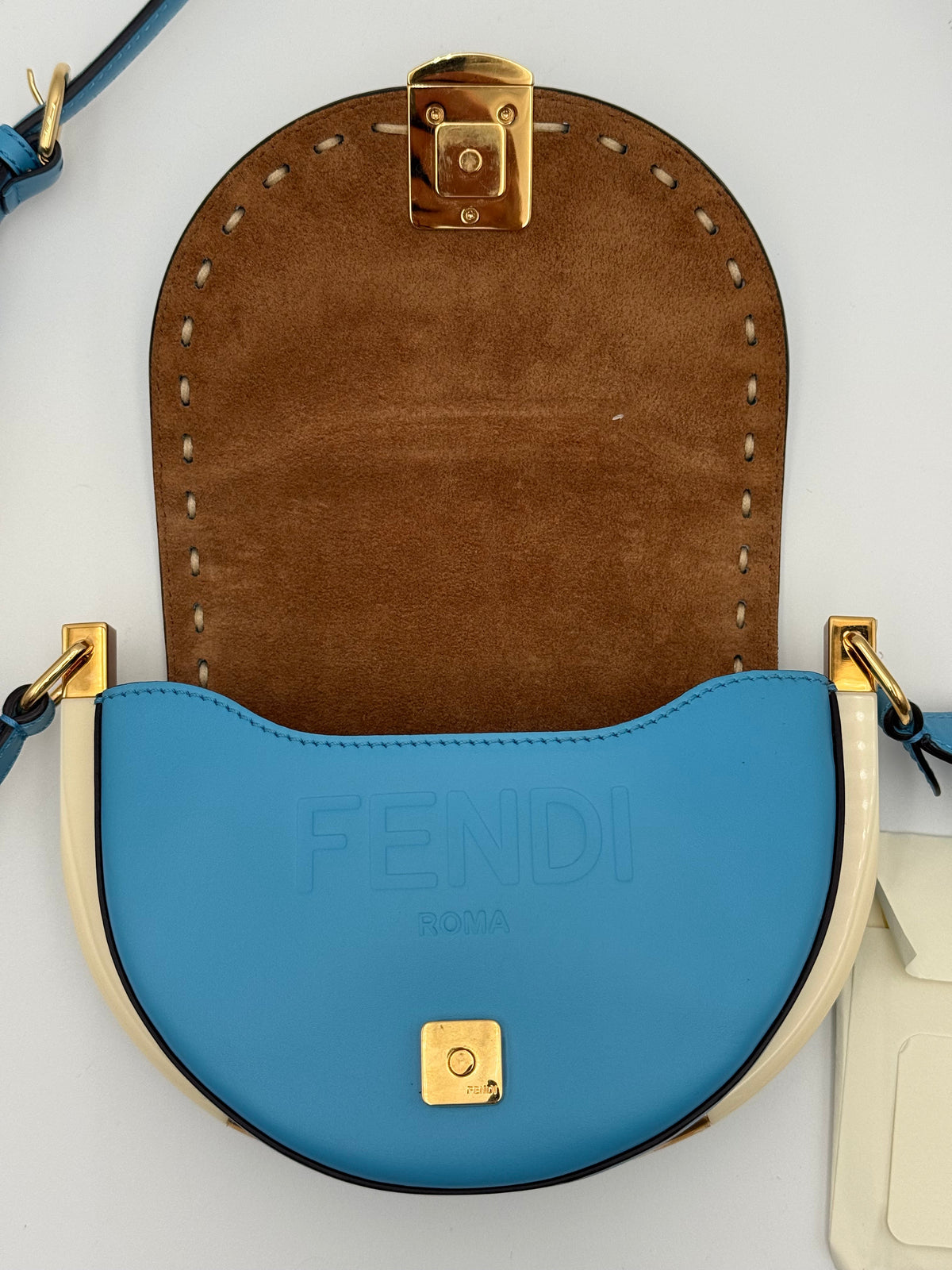 Fendi Borsa Moonlight in Pelle di Vitello con Inserti di Avorio Blu Avio - Mercatino di Ninni