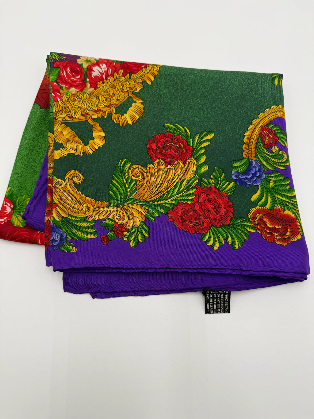 Foulard Atelier Versace in Seta 1993 La Belle Jardinière Viola e Verde - Mercatino di Ninni