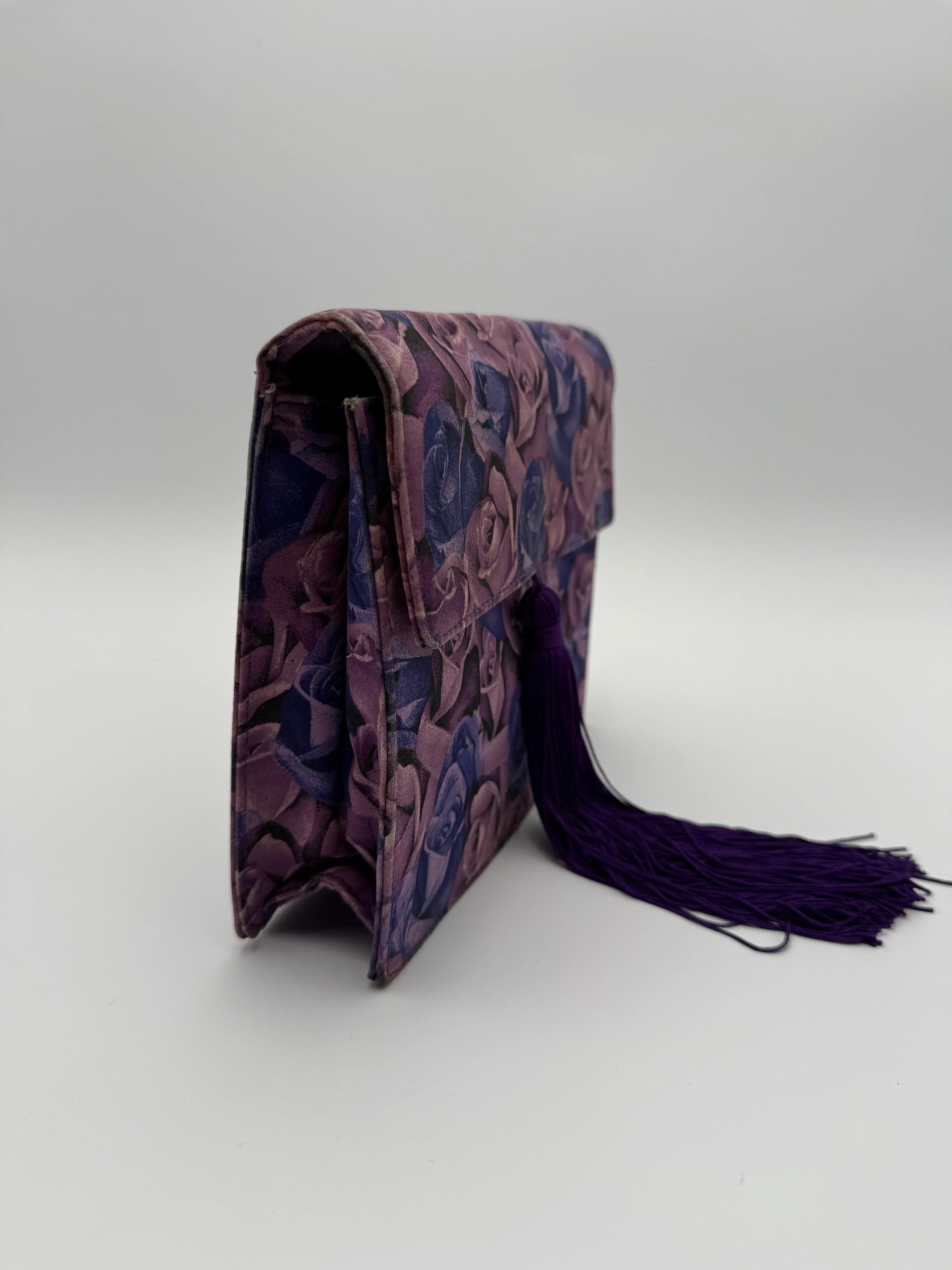 Gianni Versace Pochette Vintage in Tessuto Stampa Rose Viola - Mercatino di Ninni