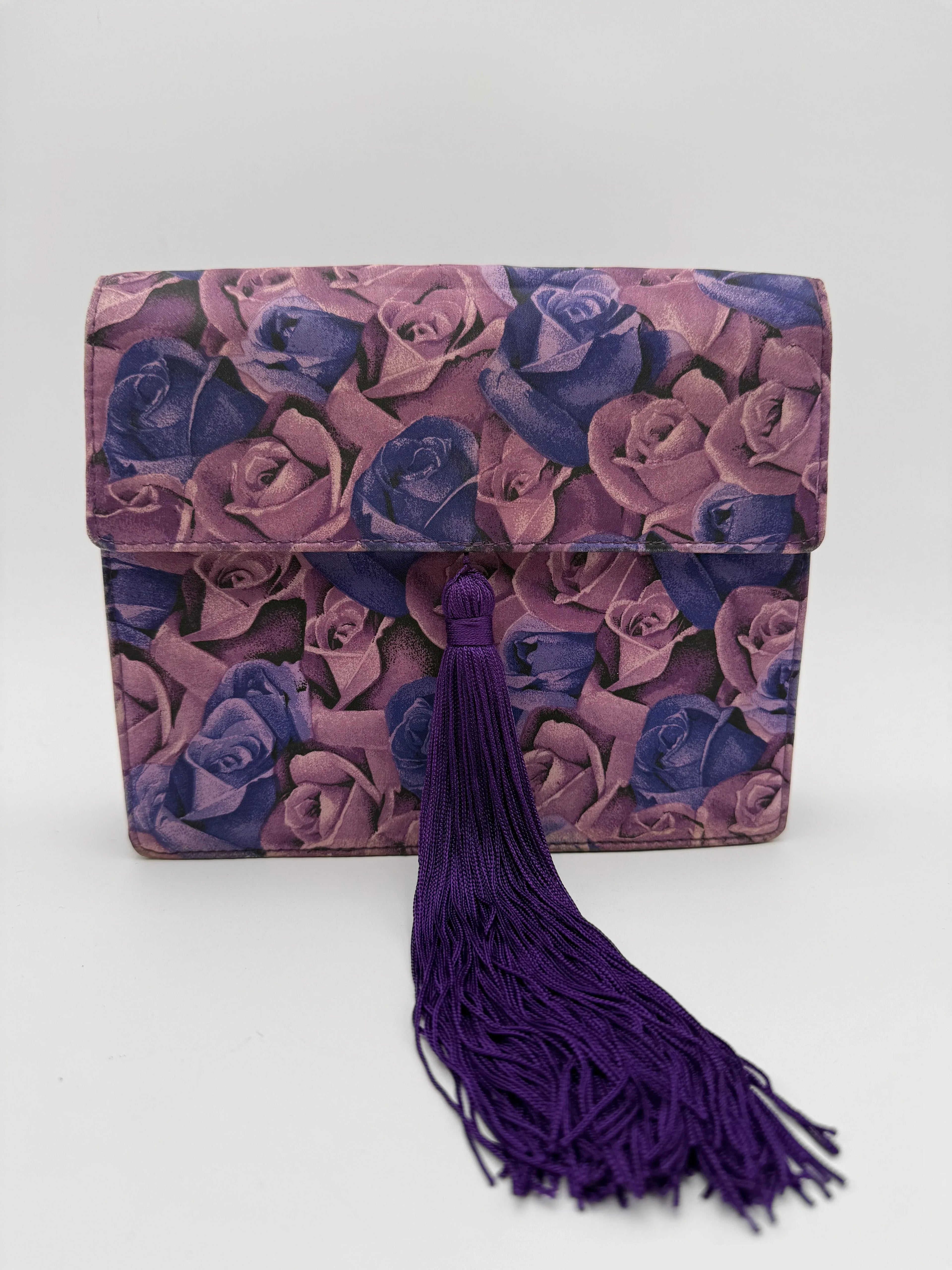 Gianni Versace Pochette Vintage in Tessuto Stampa Rose Viola - Mercatino di Ninni