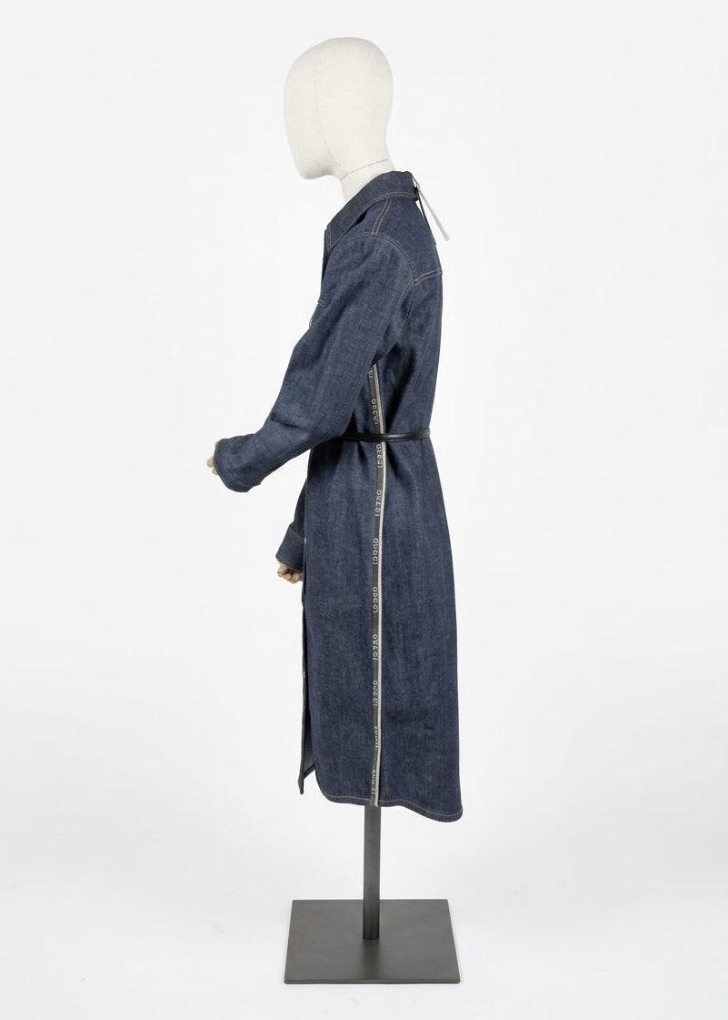 Gucci Abito Chemisier con Cintura e Banda Logo in Denim Blu Navy - Mercatino di Ninni