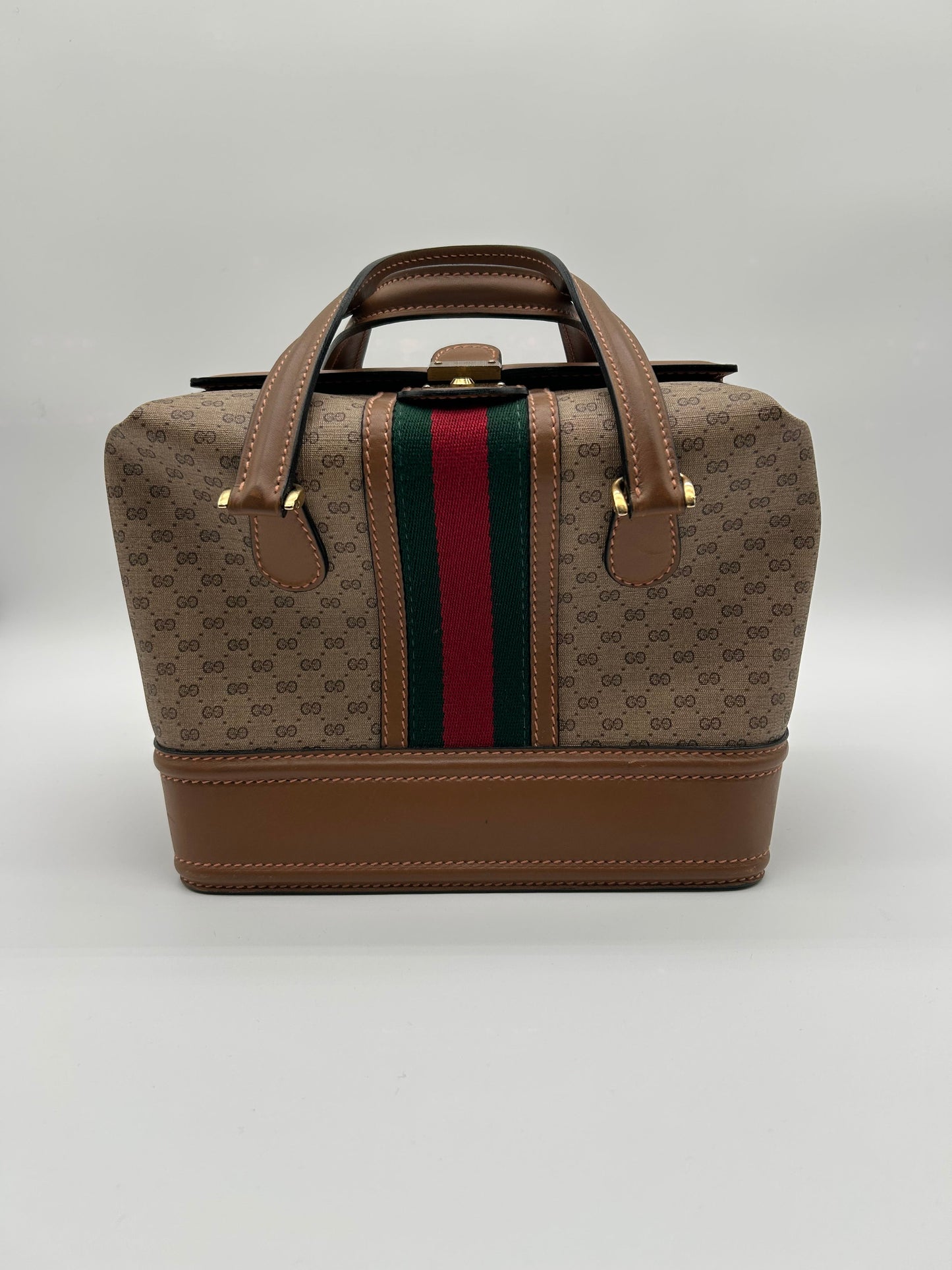 Gucci Beauty Case Vintage in Pelle e Tela Marrone Gucci