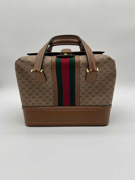 Gucci Beauty Case Vintage in Pelle e Tela Marrone Gucci