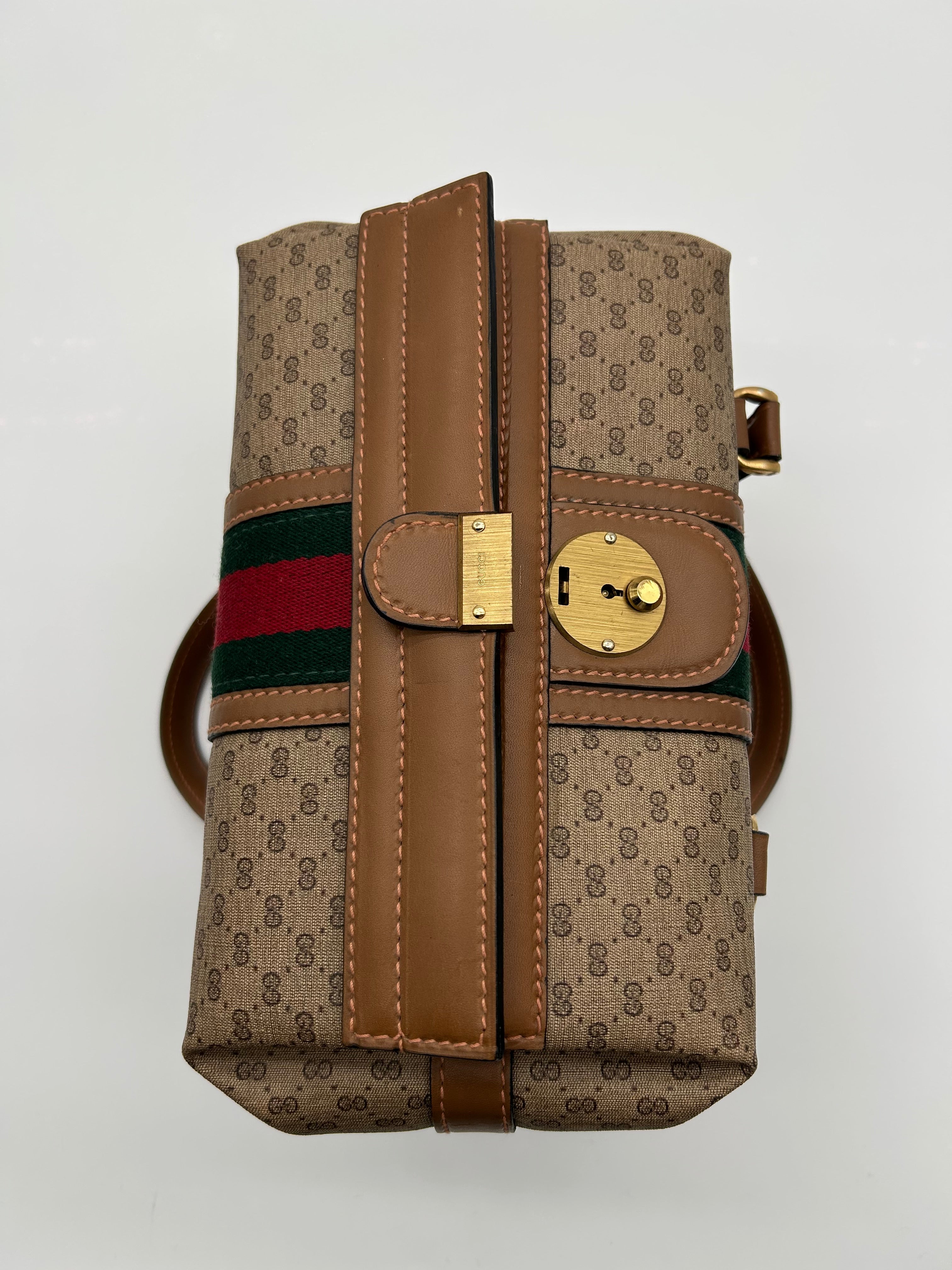 Gucci Beauty Case Vintage in Pelle e Tela Marrone Gucci