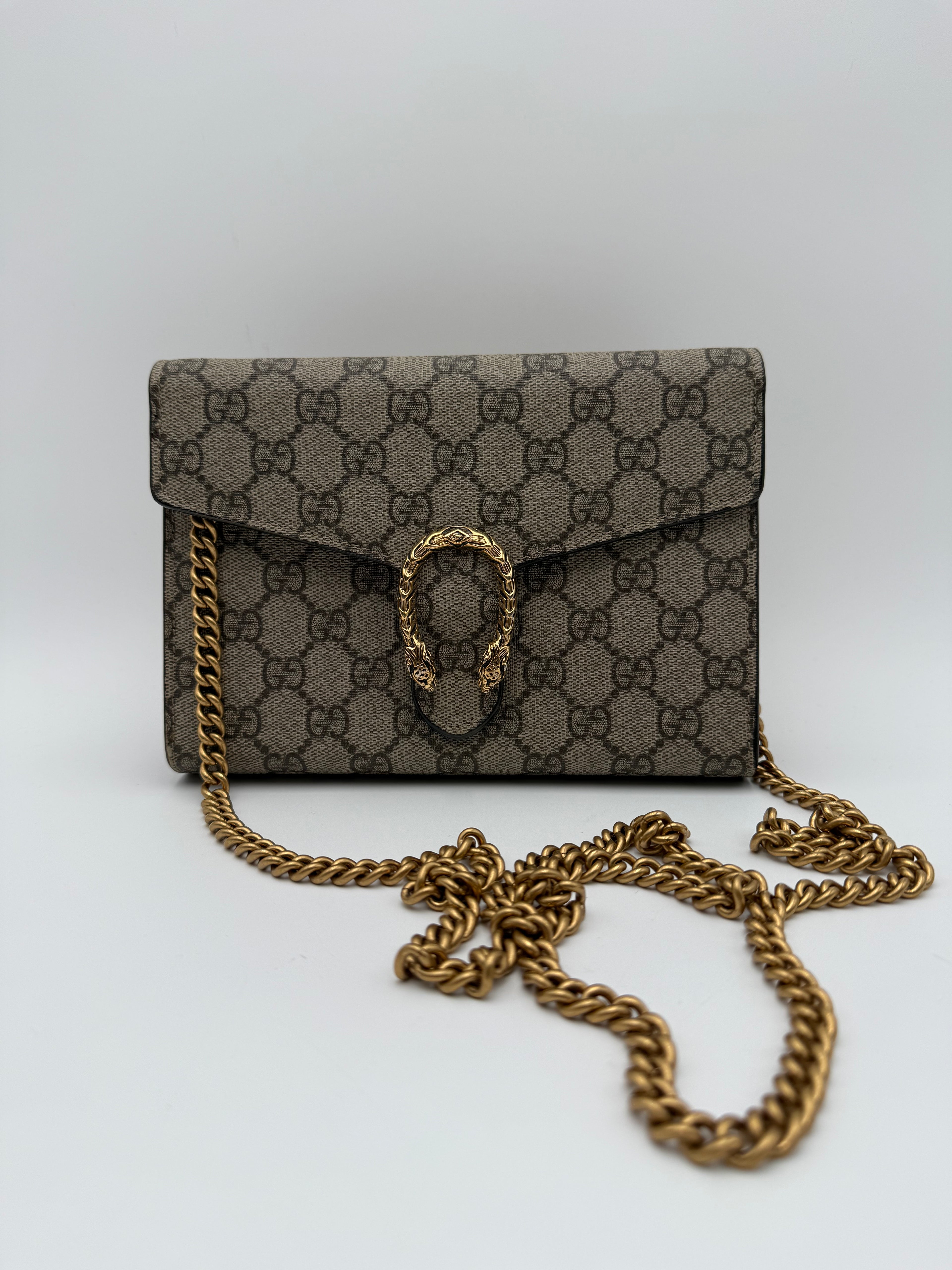 Gucci Borsa Dionysus GG Supreme Mini con Catena Beige - Mercatino di Ninni