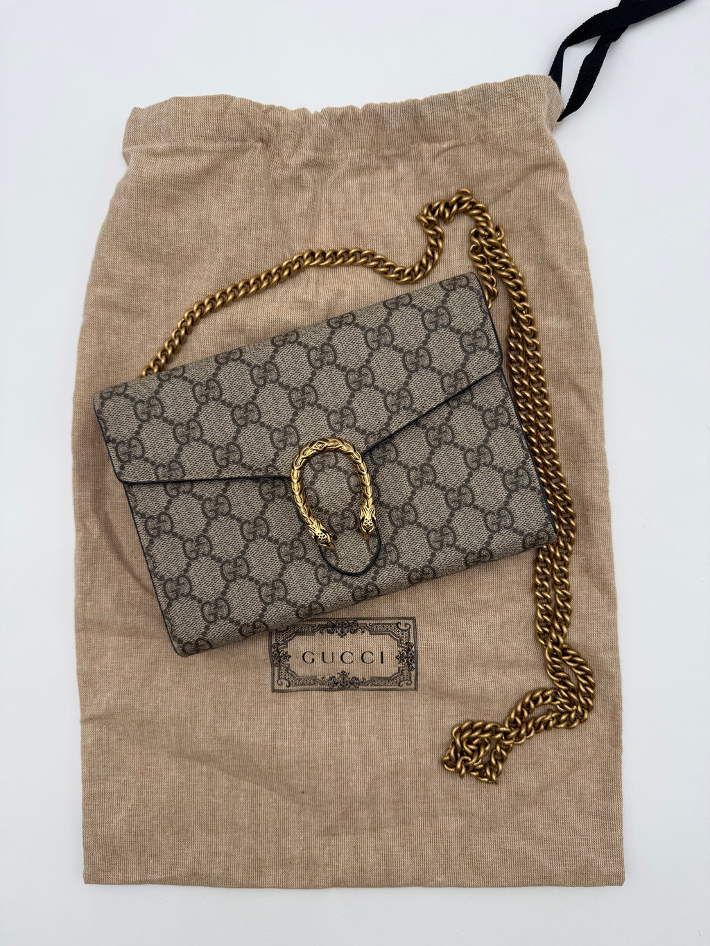 Gucci Borsa Dionysus GG Supreme Mini con Catena Beige - Mercatino di Ninni