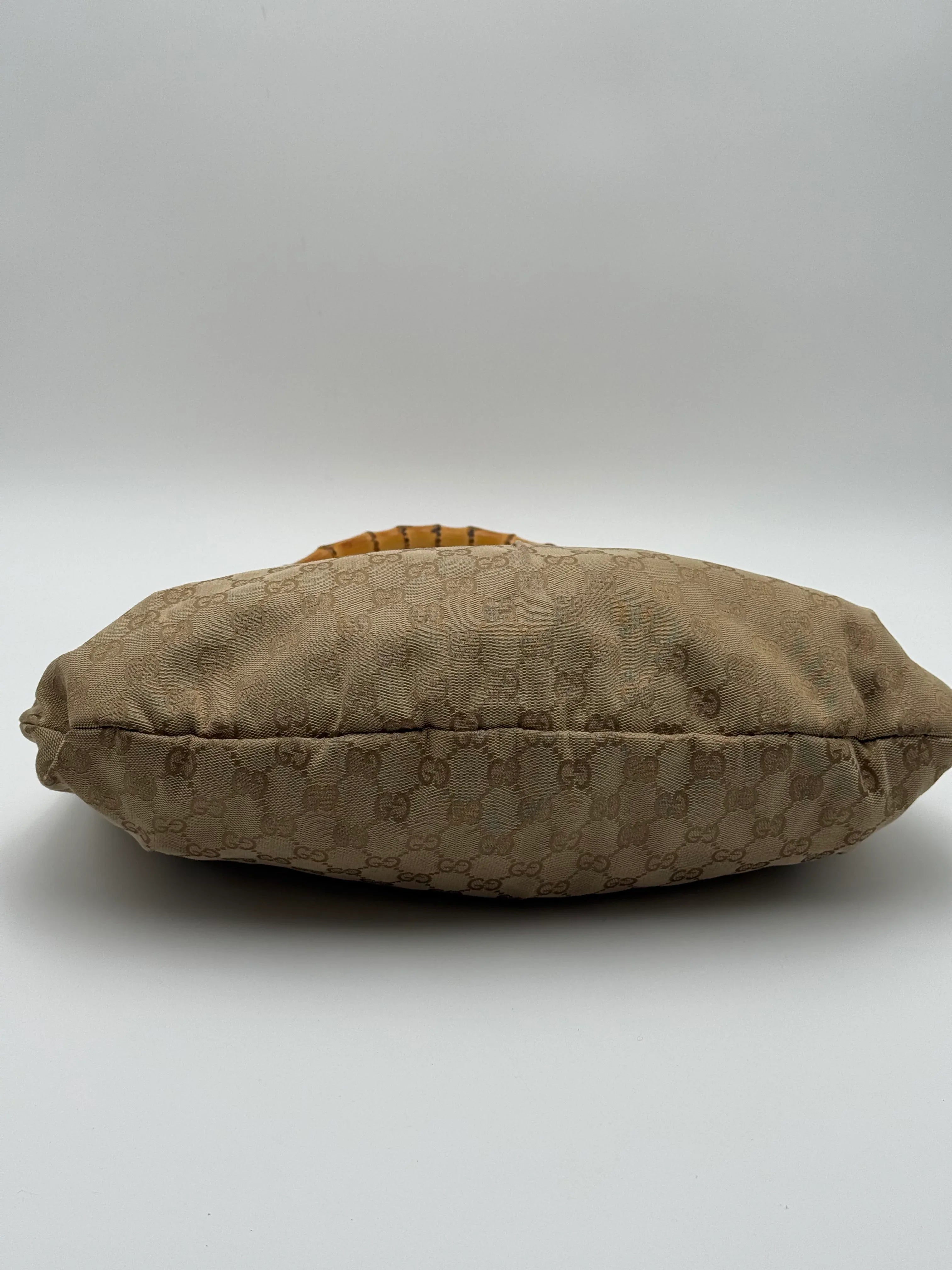 Gucci Borsa Hobo Bamboo GG Monogram in Tela Beige - Mercatino di Ninni