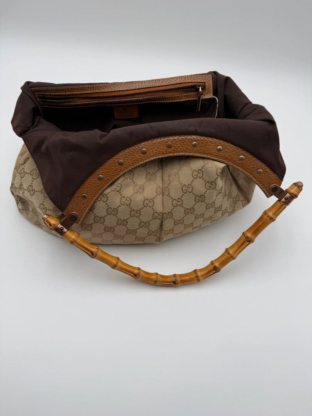 Gucci Borsa Hobo Bamboo GG Monogram in Tela Beige - Mercatino di Ninni