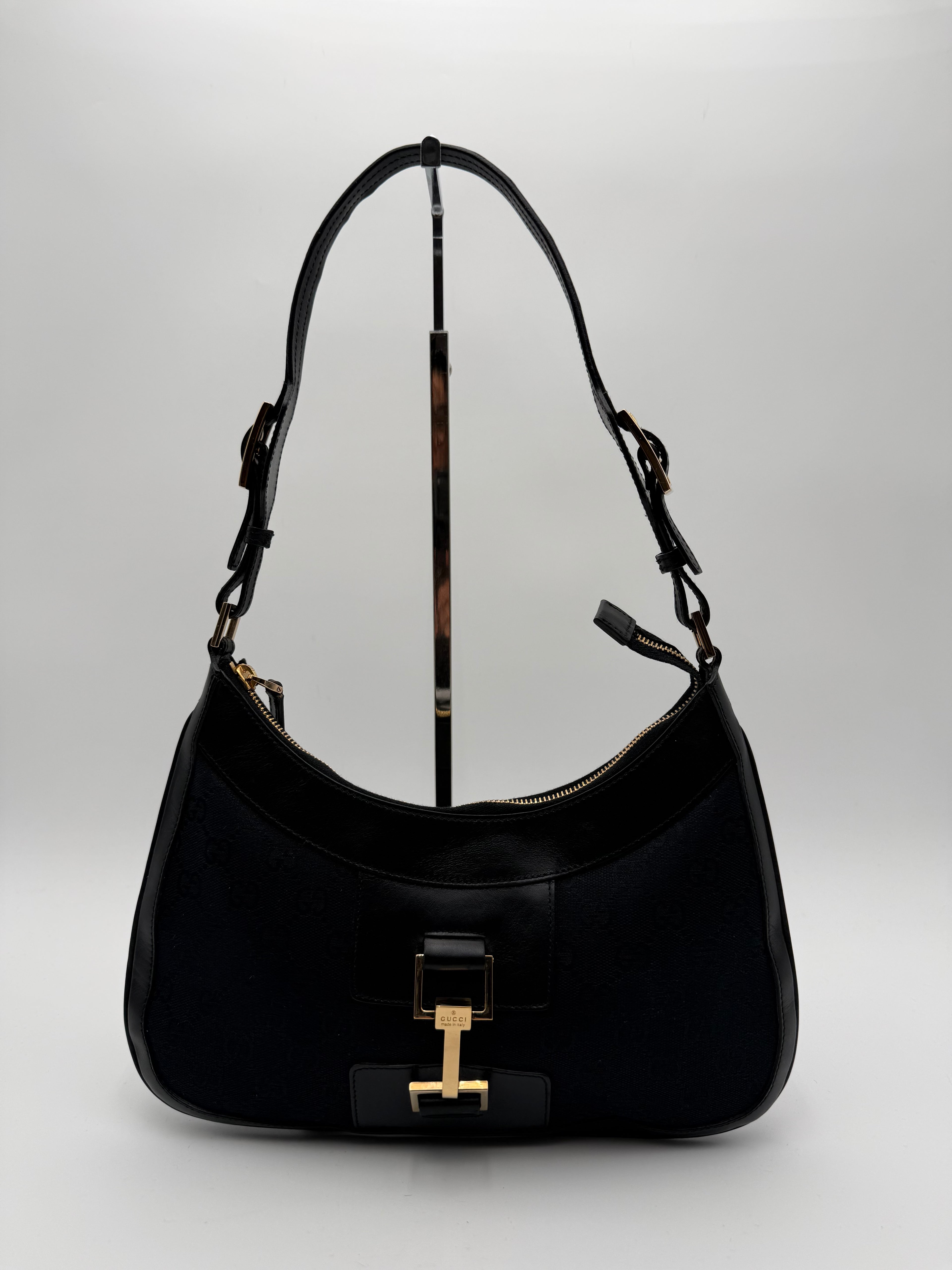 Gucci Borsa Jackie Vintage GG in Tela e Pelle Nera - Mercatino di Ninni