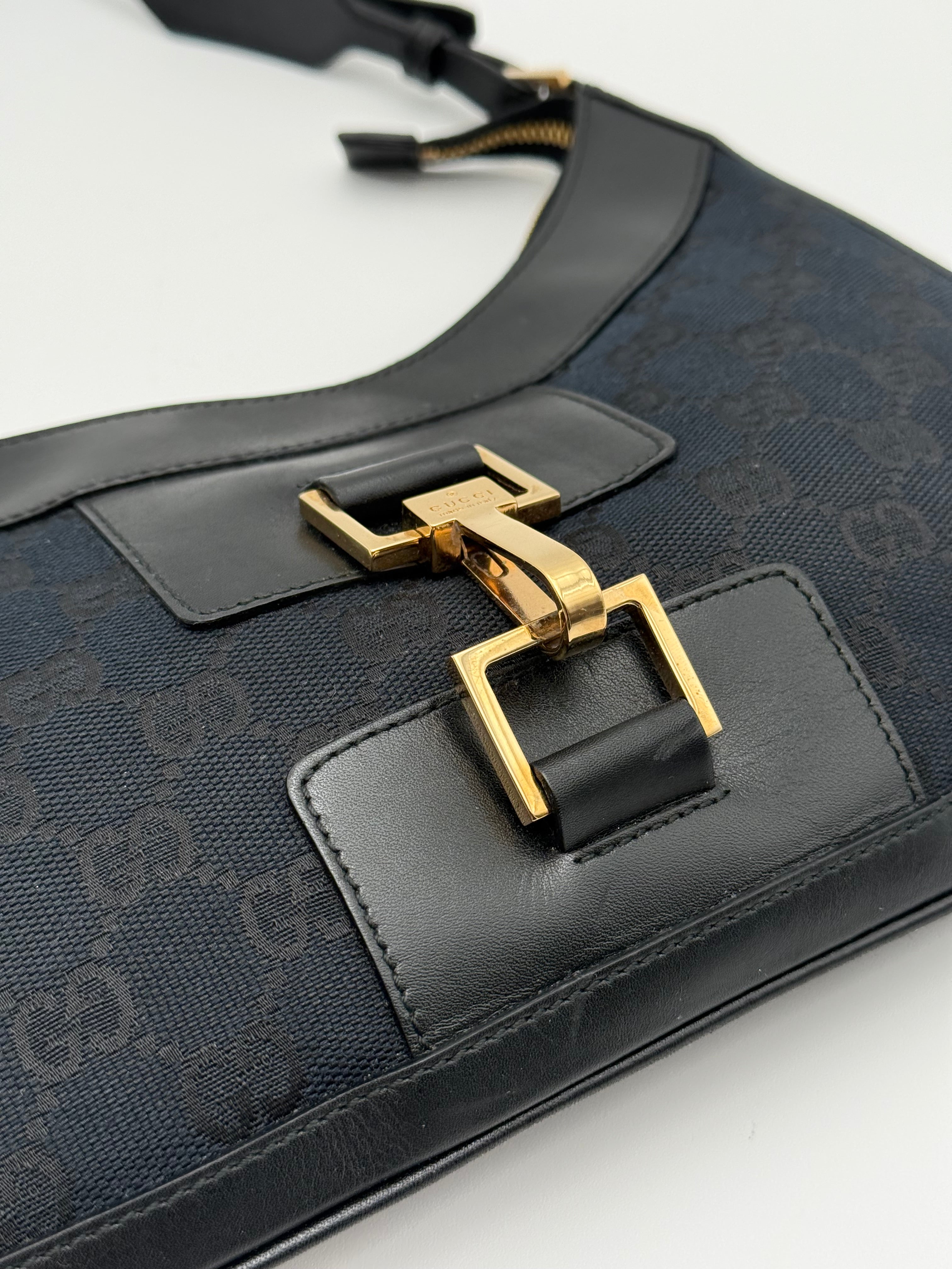 Gucci Borsa Jackie Vintage GG in Tela e Pelle Nera - Mercatino di Ninni