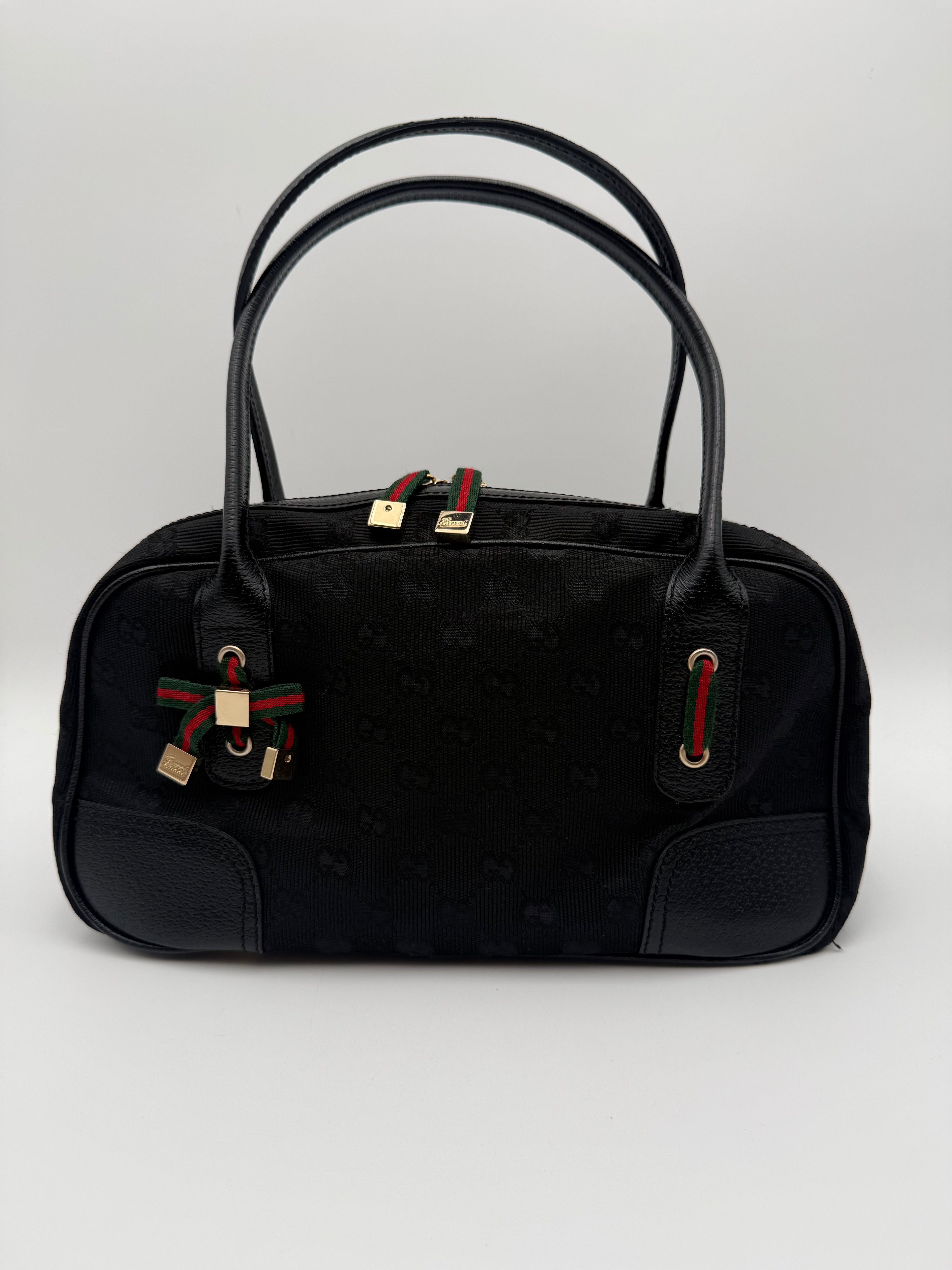 Gucci Borsa Princy Boston in Tela GG Monogramma con Finiture in Pelle Nera - Mercatino di Ninni