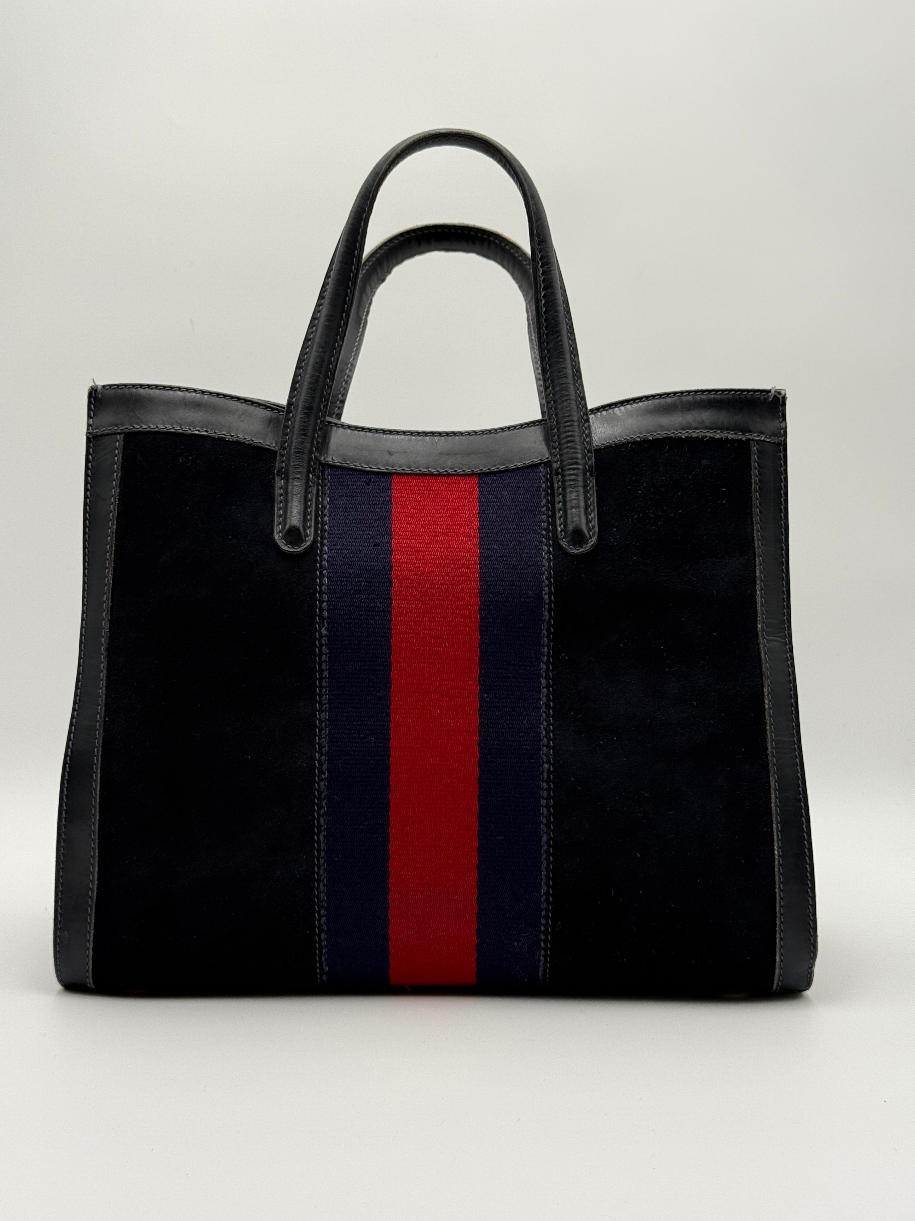 Gucci Borsa Vintage Shopping in Pelle e Camoscio Blu Navy - Mercatino di Ninni