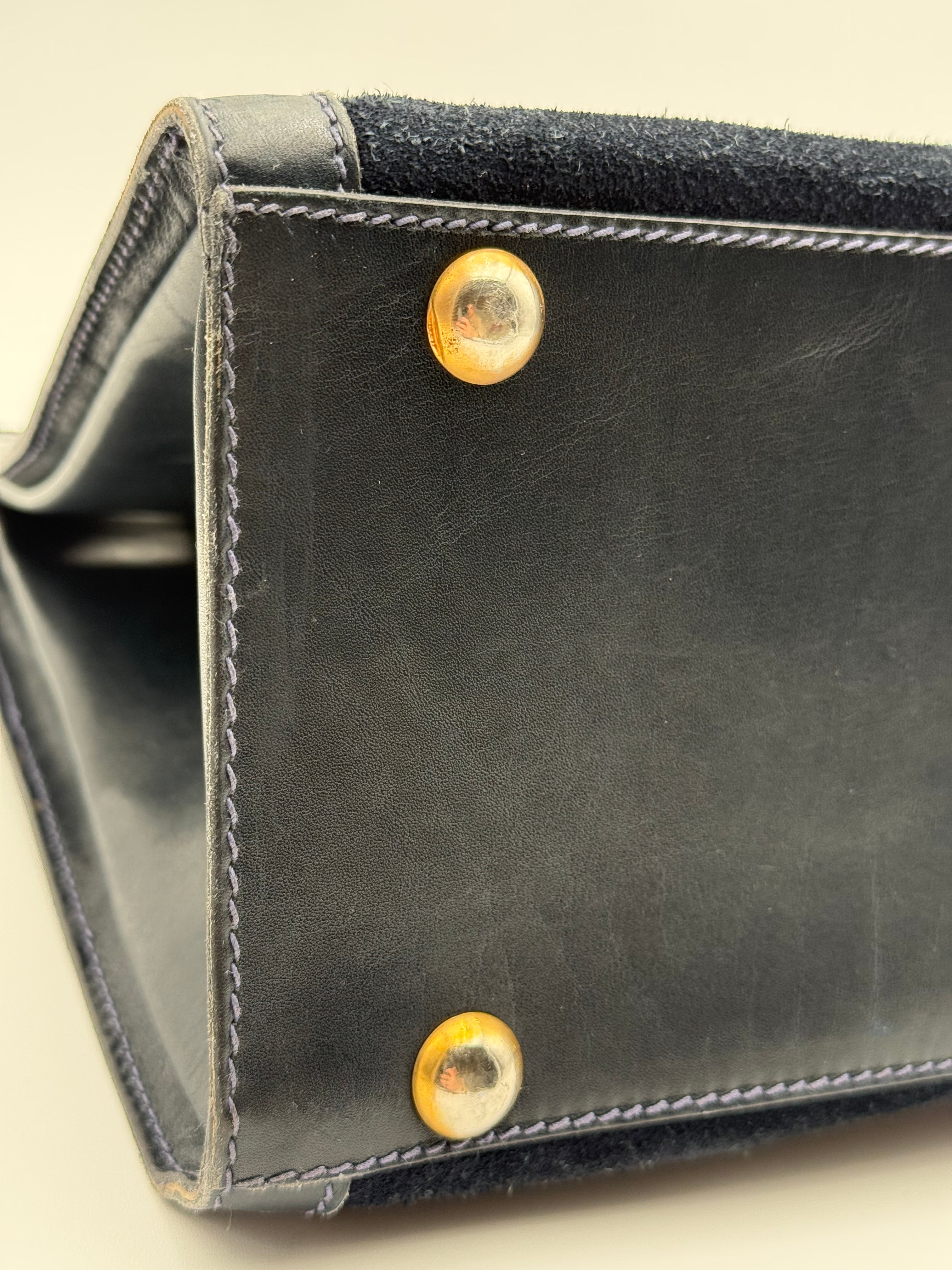 Gucci Borsa Vintage Shopping in Pelle e Camoscio Blu Navy - Mercatino di Ninni