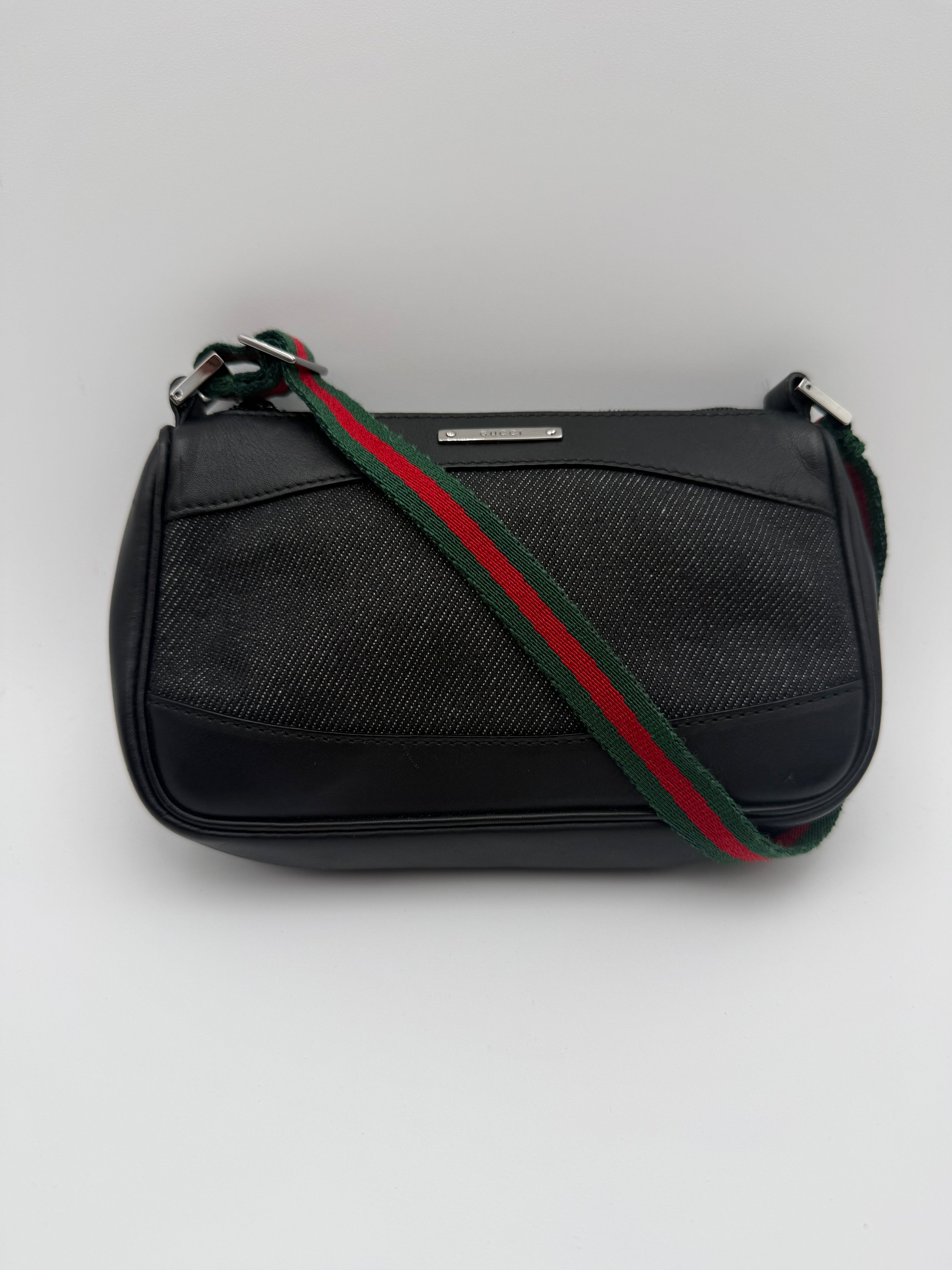 Gucci Borsa a Spalla Vintage Tom Ford in Pelle e Tela Nera con Tracolla Web - Mercatino di Ninni