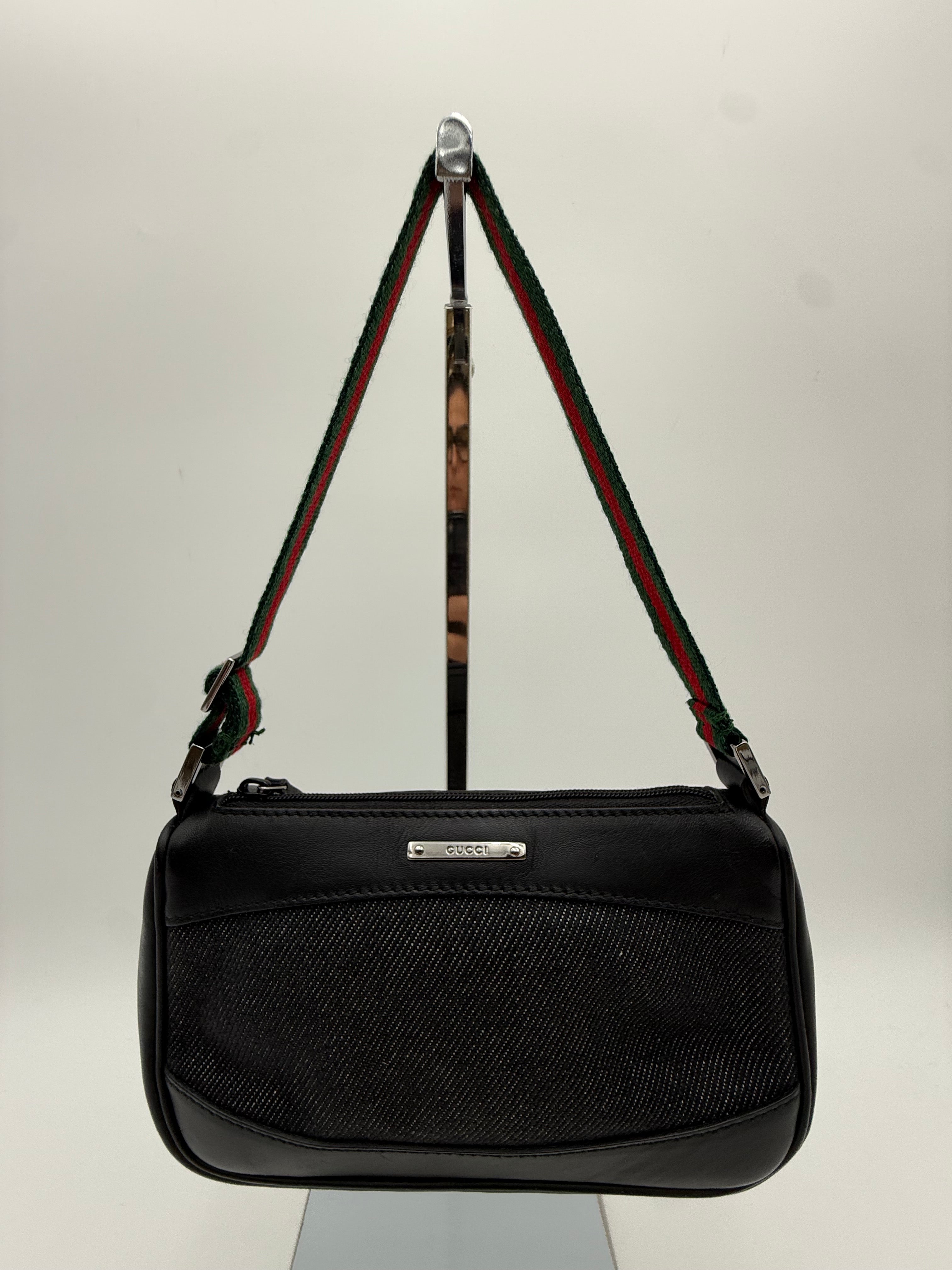 Gucci Borsa a Spalla Vintage Tom Ford in Pelle e Tela Nera con Tracolla Web - Mercatino di Ninni