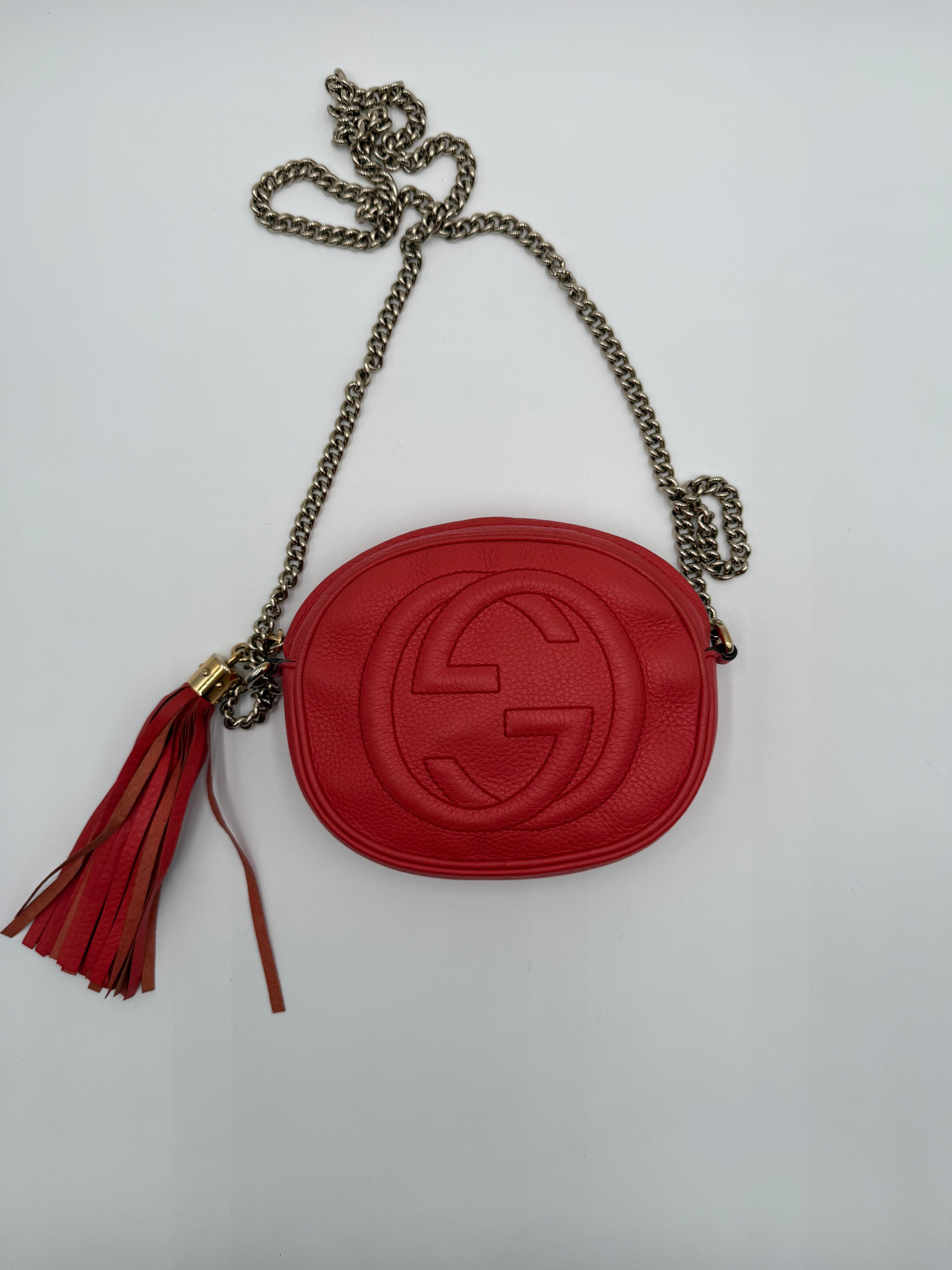 Gucci Borsa a Tracolla Soho Mini Chain Limited Edition in Pelle Martellata Corallo - Mercatino di Ninni