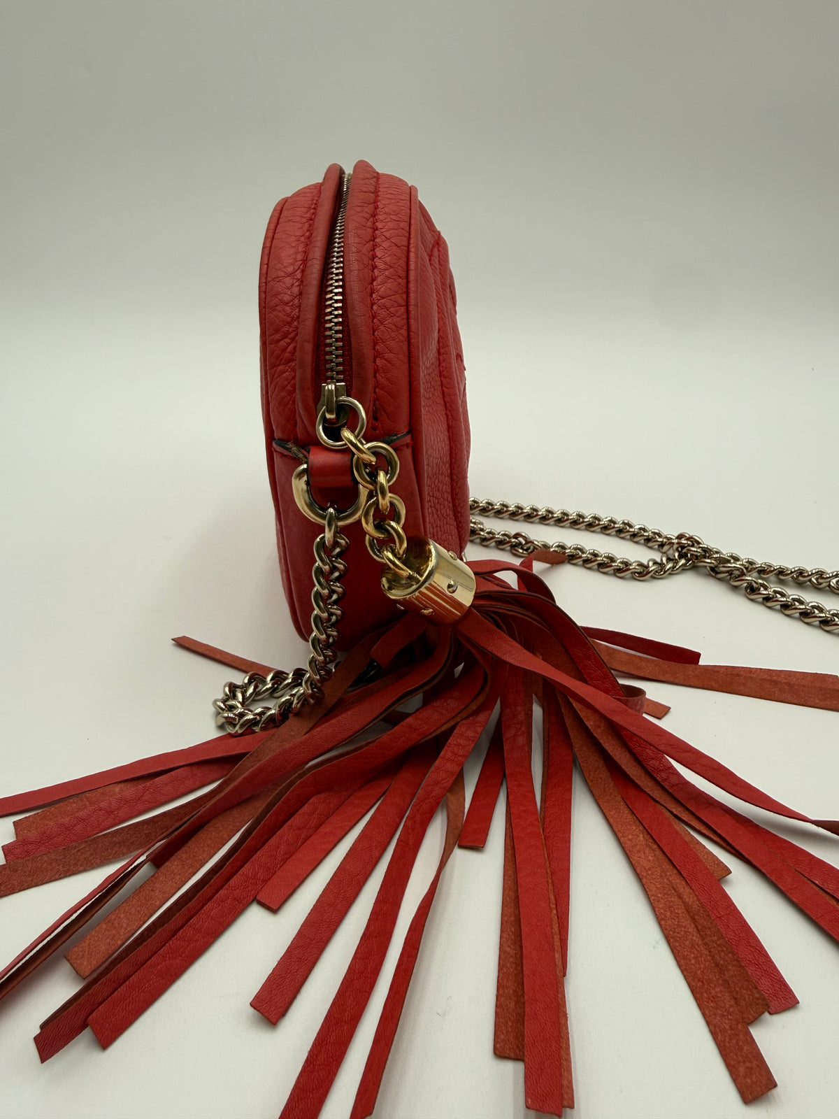 Gucci Borsa a Tracolla Soho Mini Chain Limited Edition in Pelle Martellata Corallo - Mercatino di Ninni
