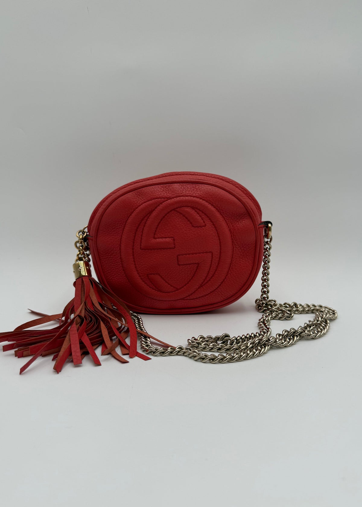 Gucci Borsa a Tracolla Soho Mini Chain Limited Edition in Pelle Martellata Corallo - Mercatino di Ninni