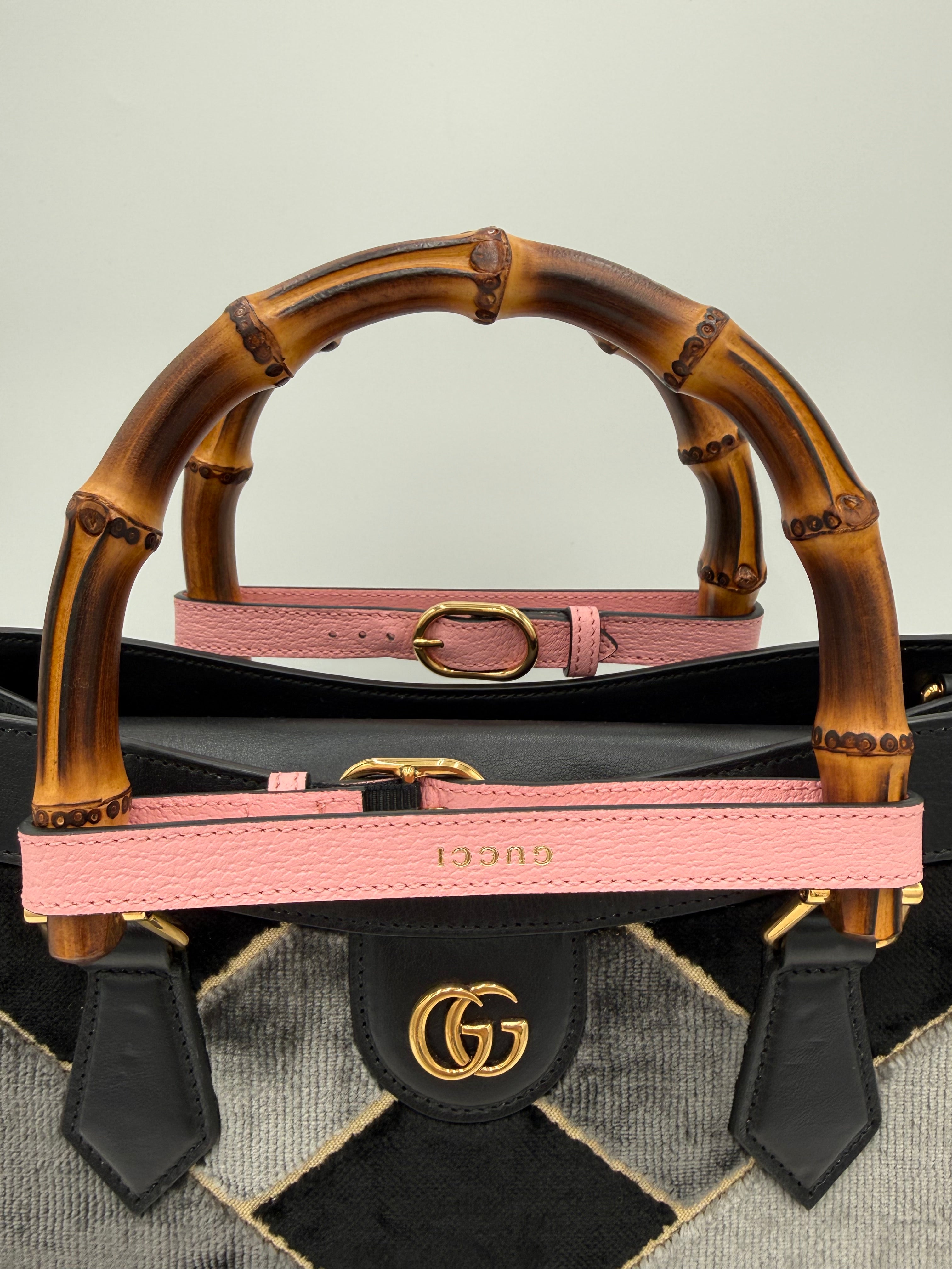 Gucci Diana in Velluto e Pelle a Rombi Nero e Grigio - Mercatino di Ninni