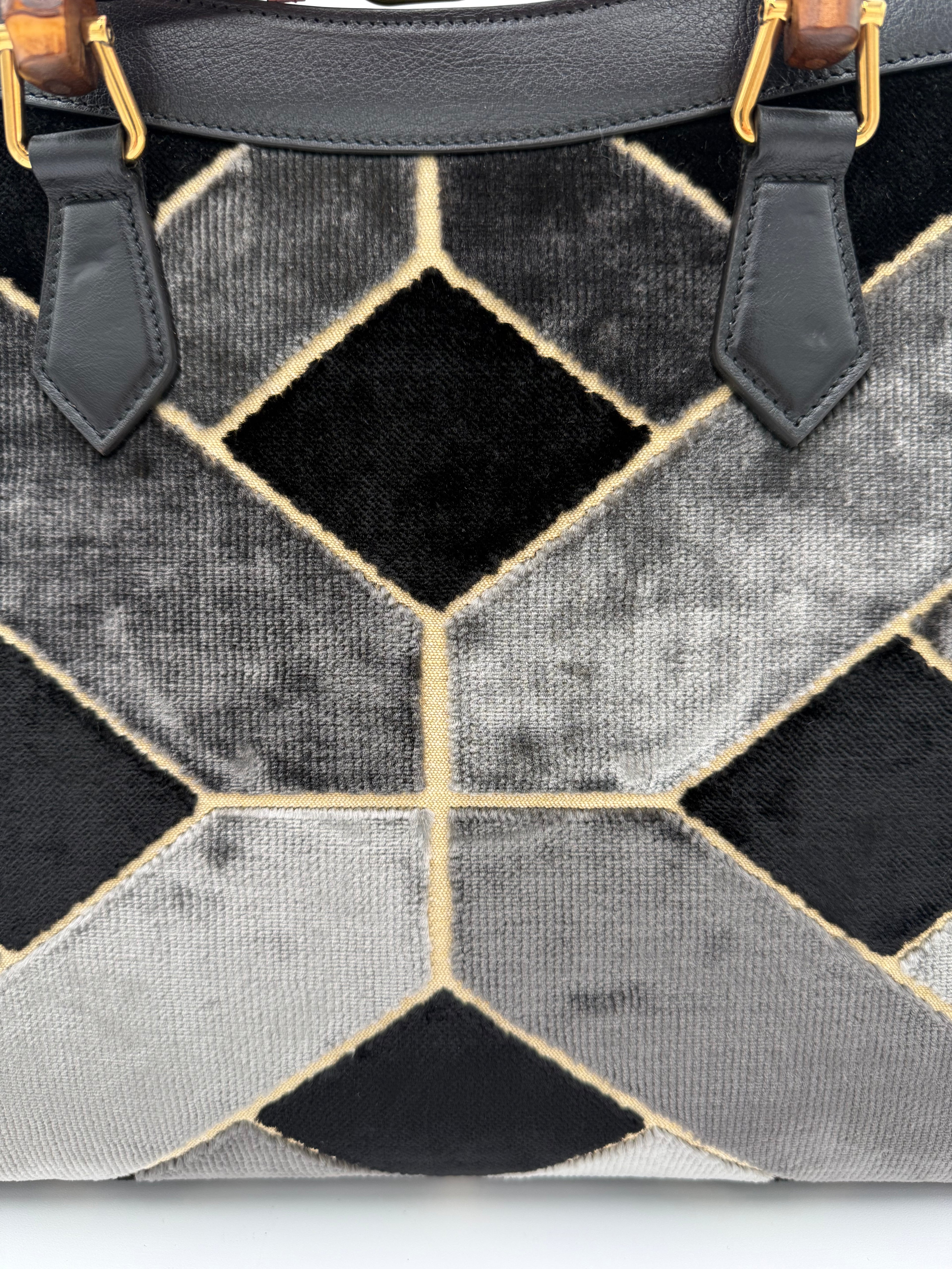 Gucci Diana in Velluto e Pelle a Rombi Nero e Grigio - Mercatino di Ninni
