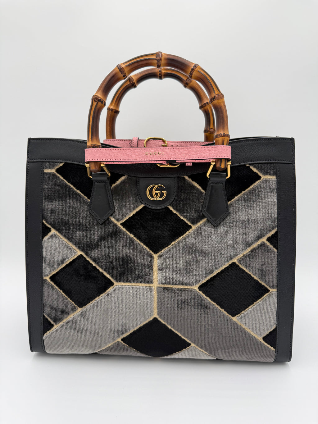 Gucci Diana in Velluto e Pelle a Rombi Nero e Grigio - Mercatino di Ninni