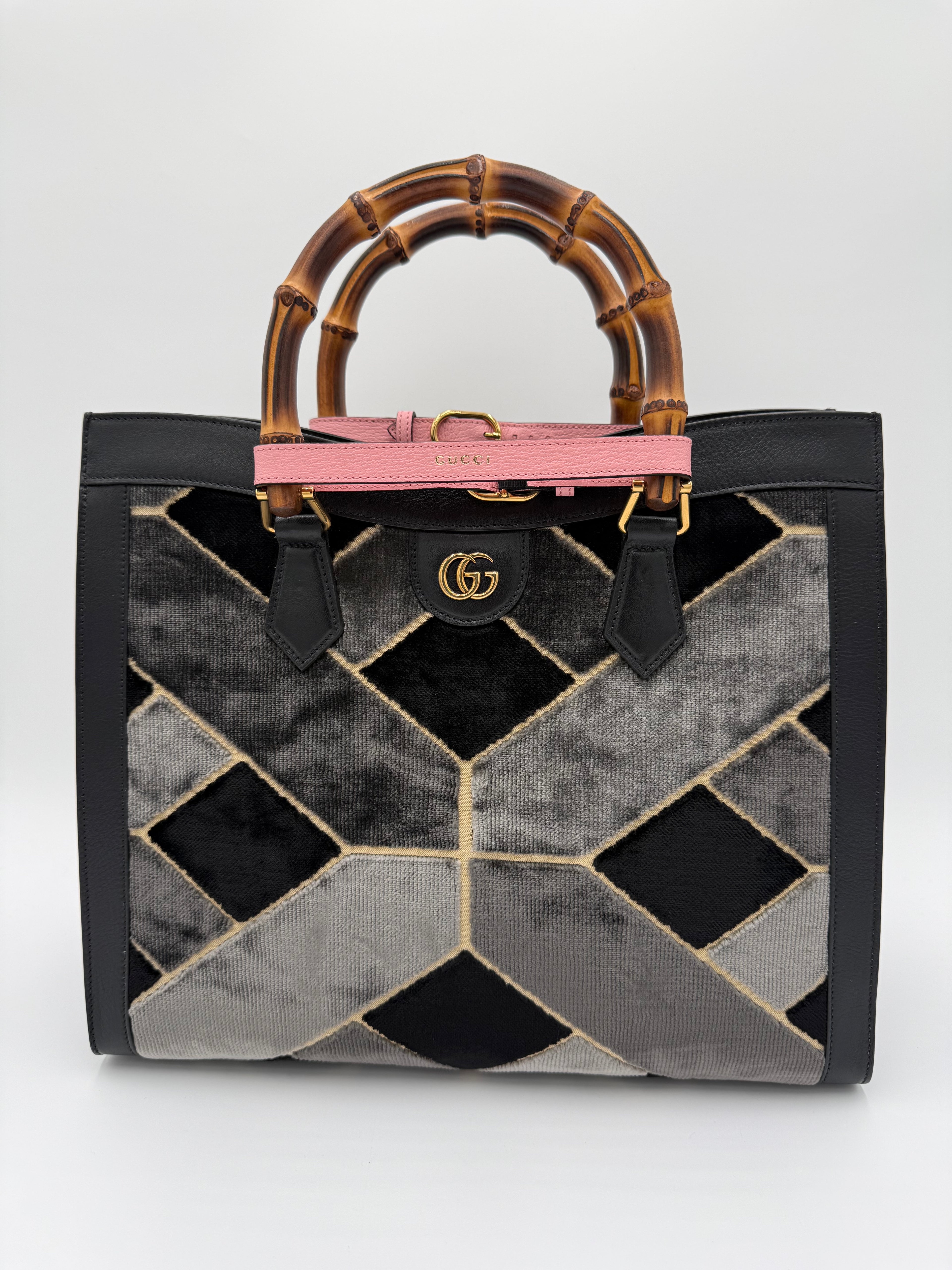 Gucci Diana in Velluto e Pelle a Rombi Nero e Grigio - Mercatino di Ninni