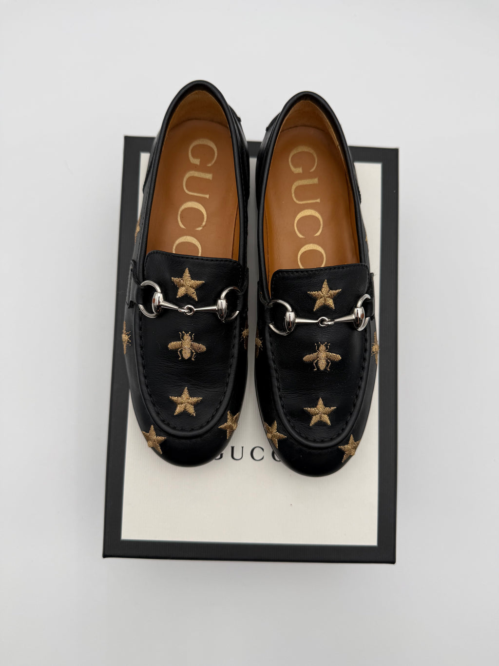 Gucci Mocassini Jordan Bambino con Api e Stelle Ricamate Neri - Mercatino di Ninni