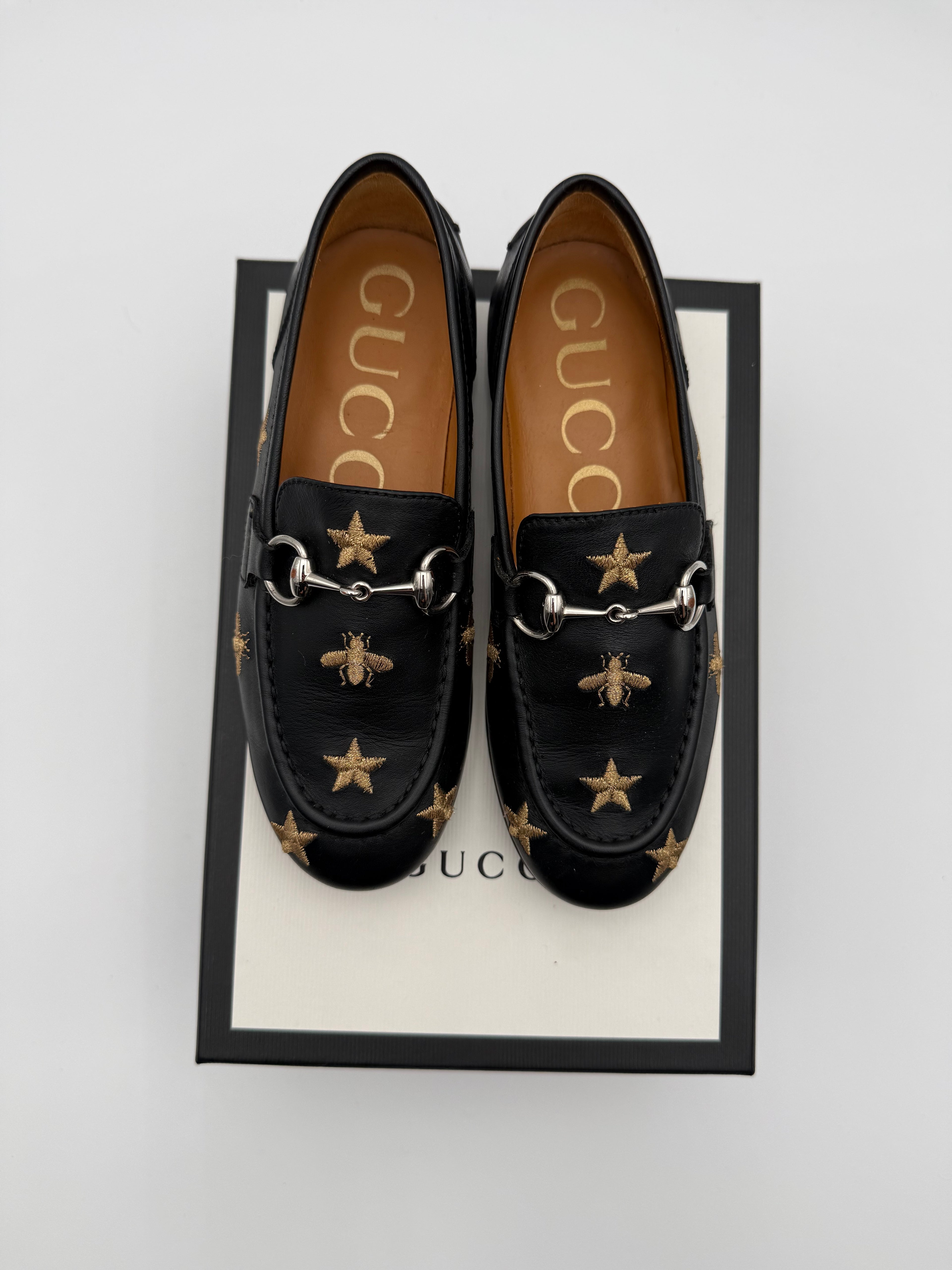 Gucci Mocassini Jordan Bambino con Api e Stelle Ricamate Neri - Mercatino di Ninni