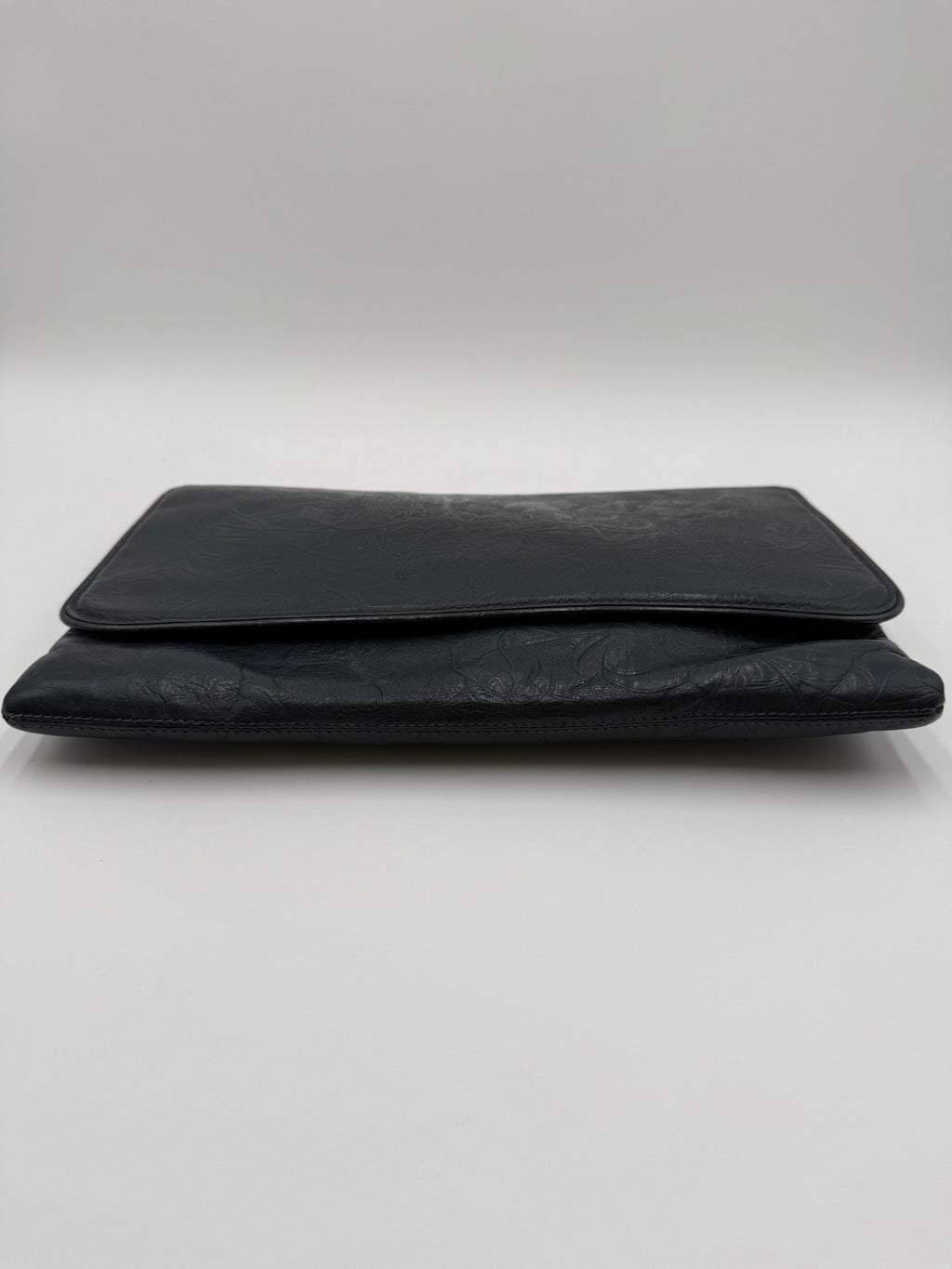 Gucci Pochette Vintage in Pelle Goffrata Flora Blu Navy