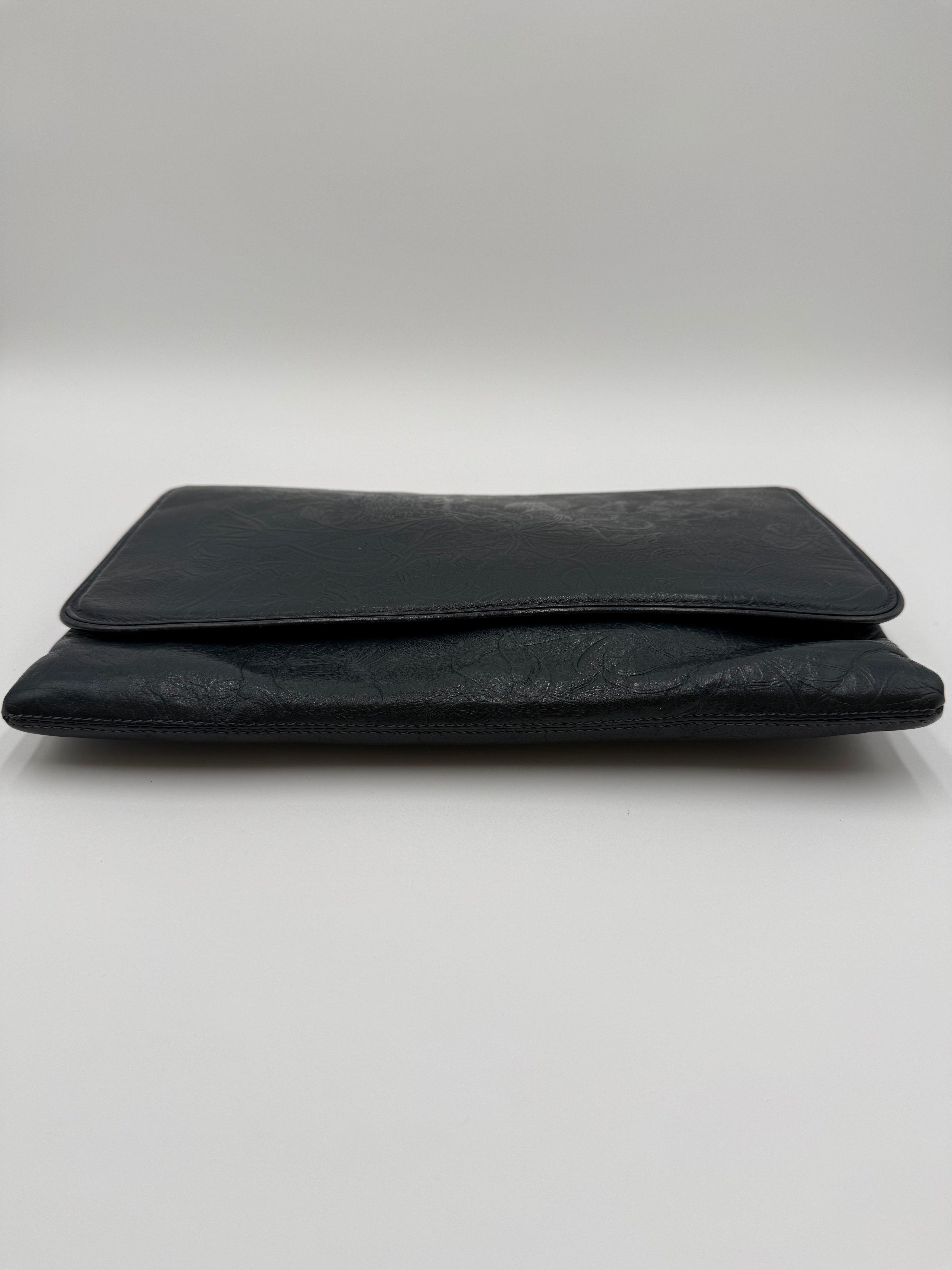 Gucci Pochette Vintage in Pelle Goffrata Flora Blu Navy