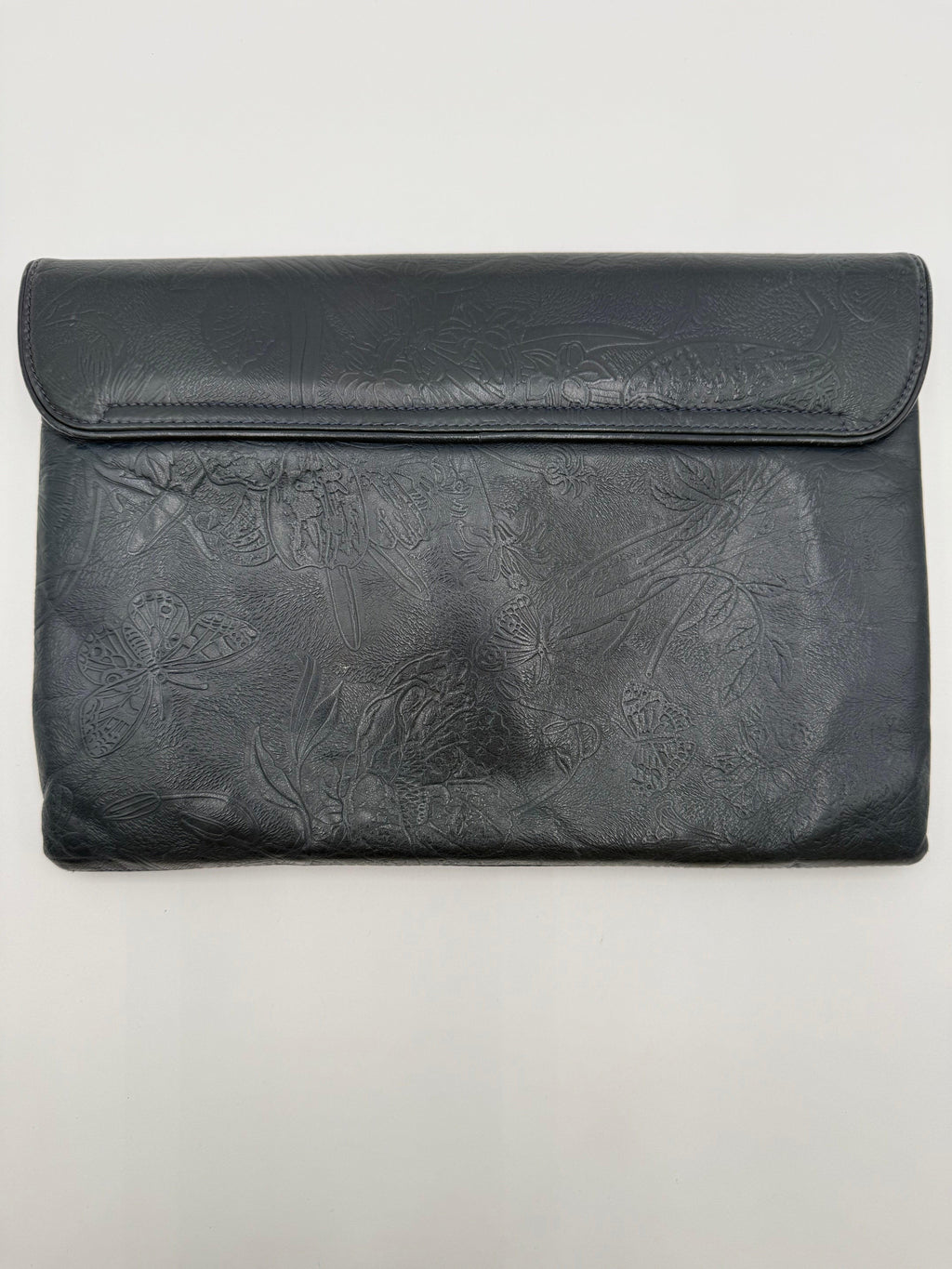 Gucci Pochette Vintage in Pelle Goffrata Flora Blu Navy