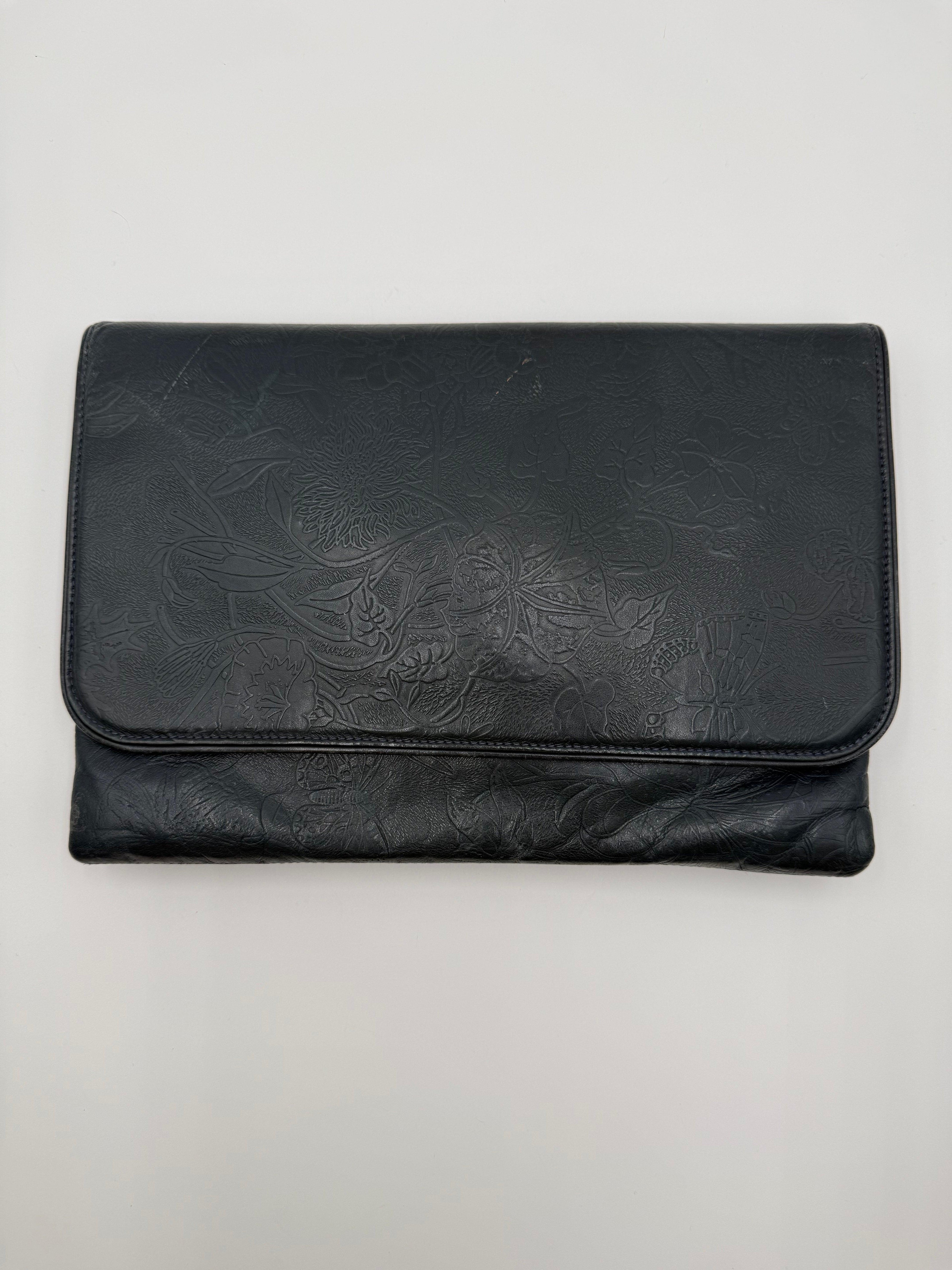 Gucci Pochette Vintage in Pelle Goffrata Flora Blu Navy