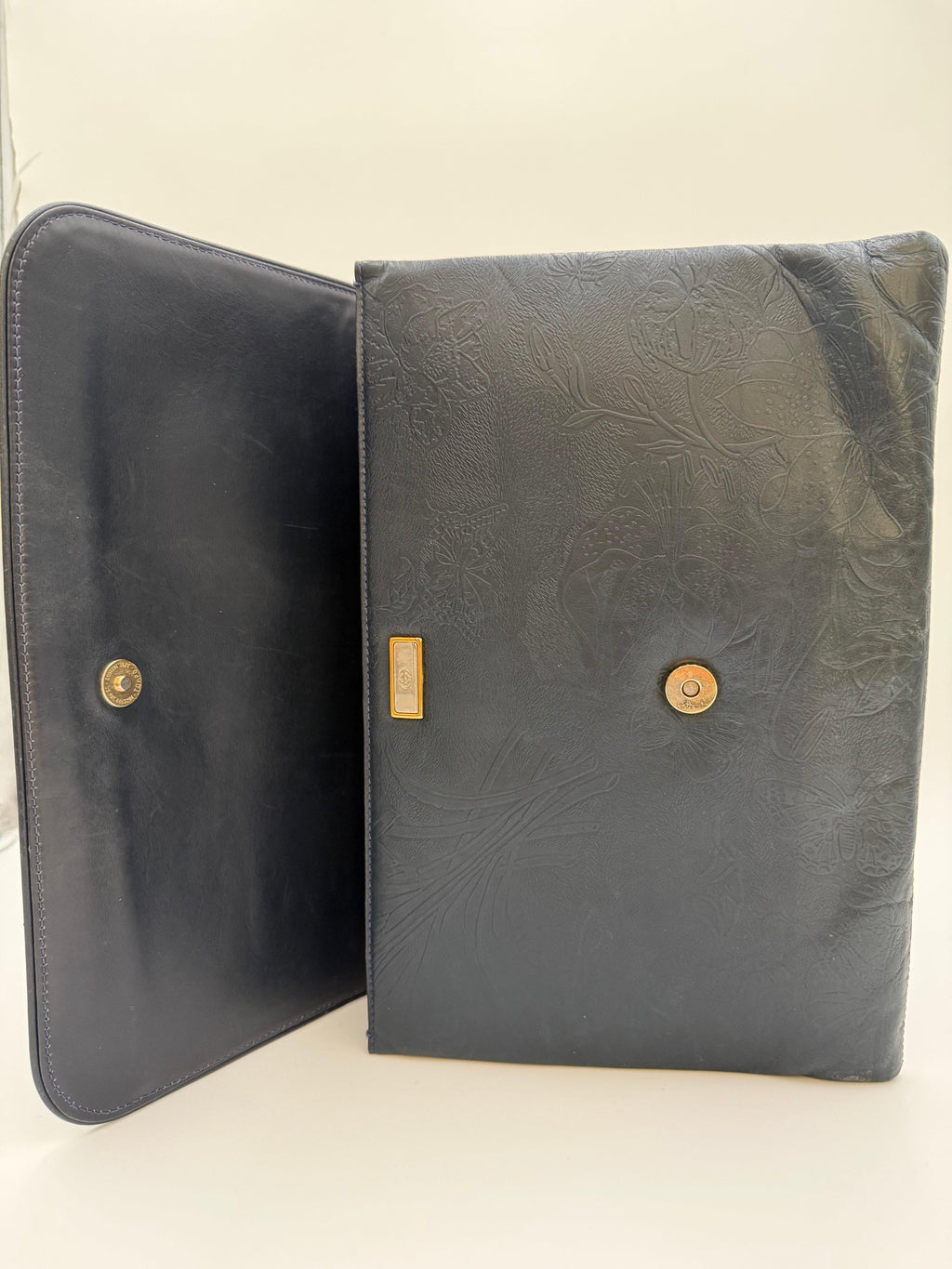 Gucci Pochette Vintage in Pelle Goffrata Flora Blu Navy