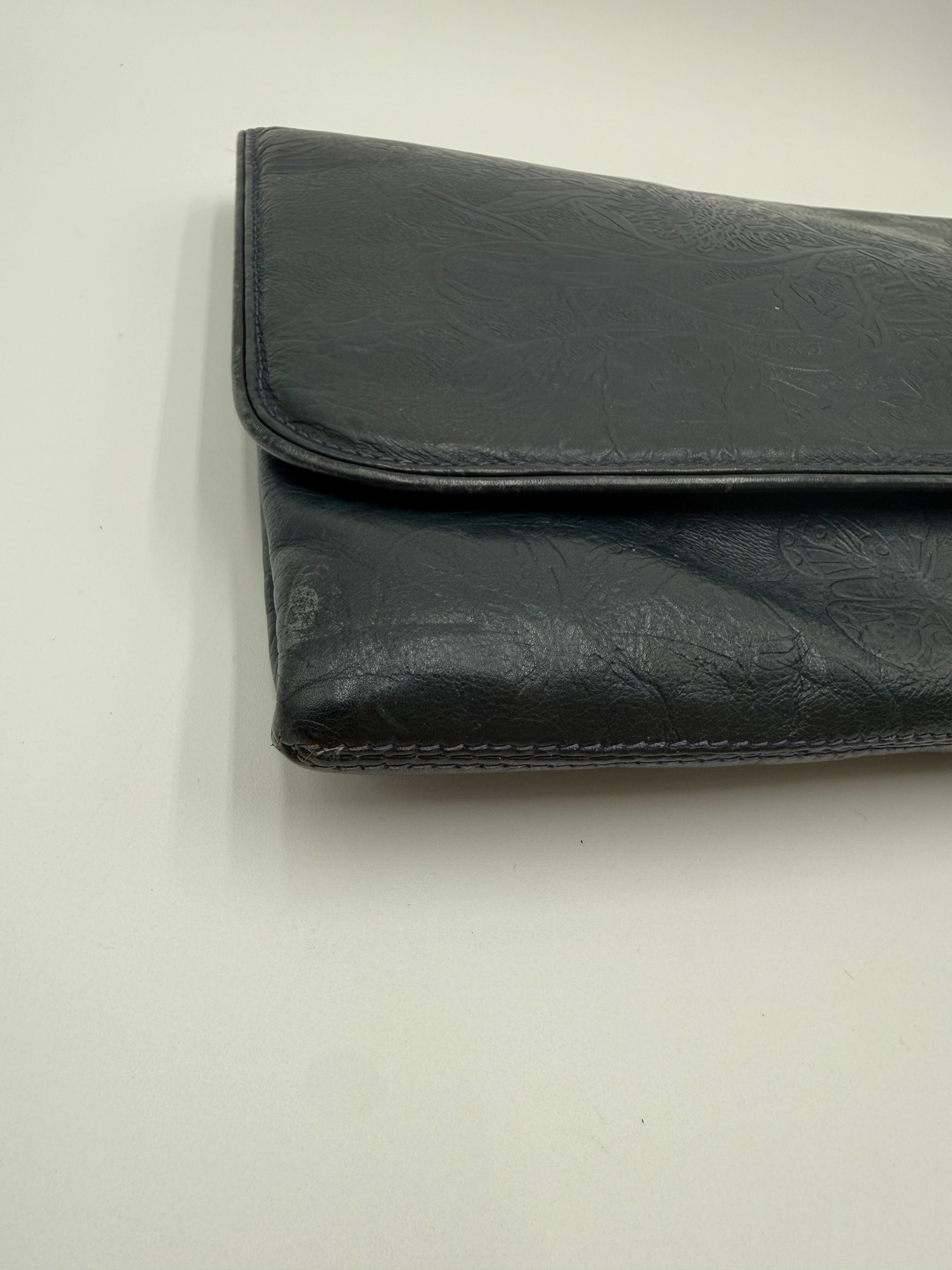 Gucci Pochette Vintage in Pelle Goffrata Flora Blu Navy