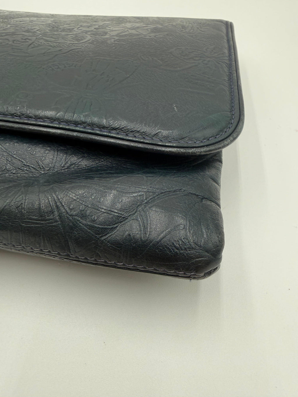 Gucci Pochette Vintage in Pelle Goffrata Flora Blu Navy