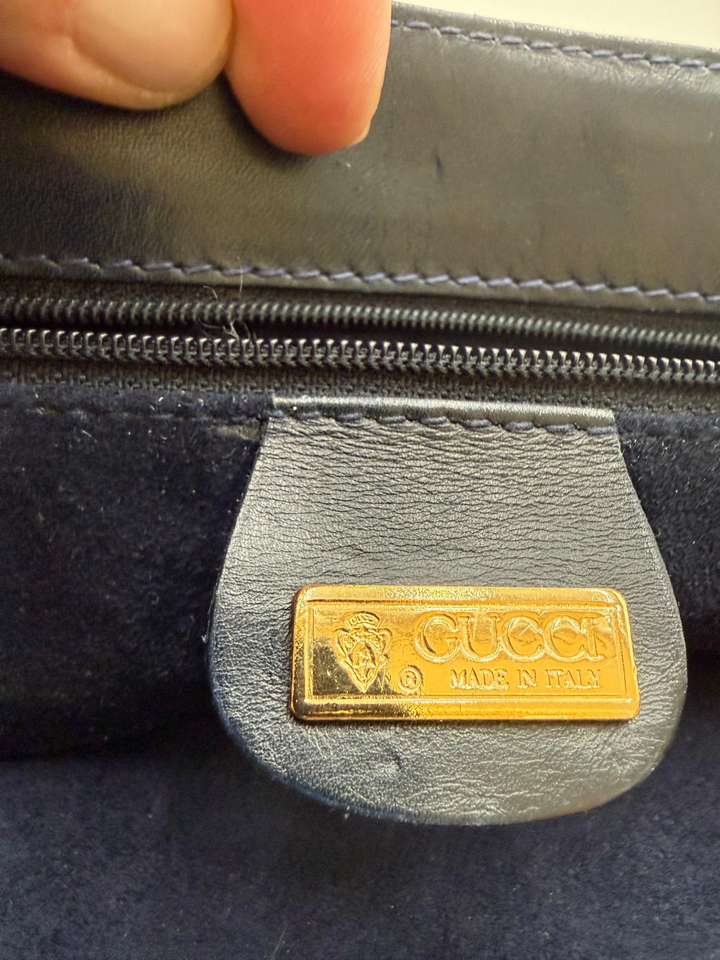Gucci Pochette Vintage in Pelle Goffrata Flora Blu Navy