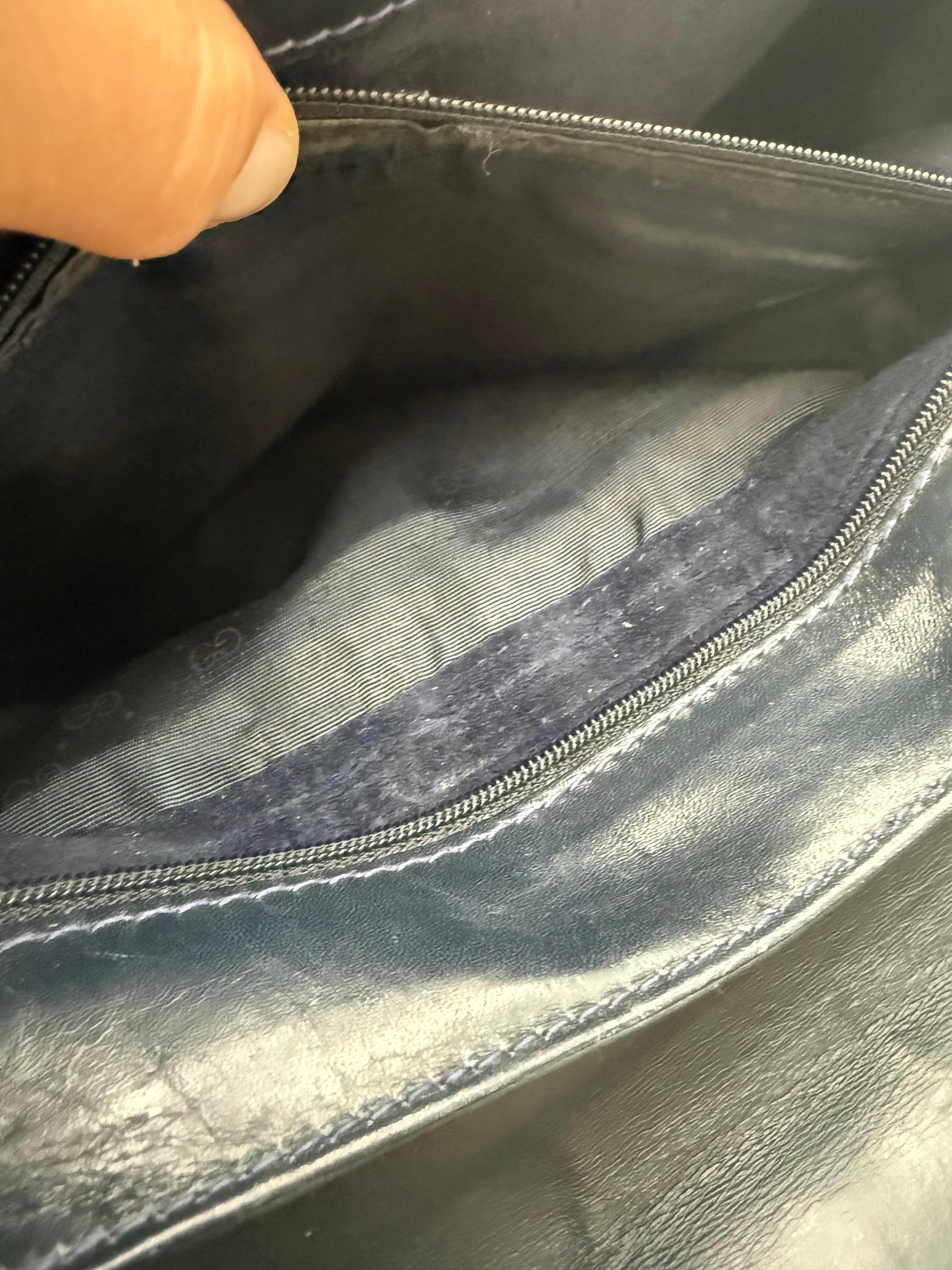 Gucci Pochette Vintage in Pelle Goffrata Flora Blu Navy