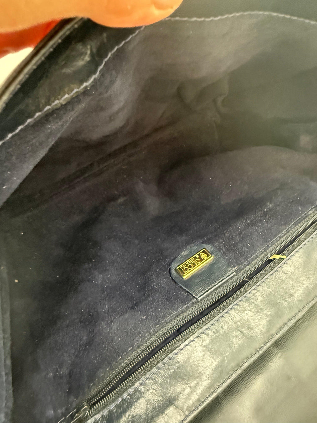 Gucci Pochette Vintage in Pelle Goffrata Flora Blu Navy