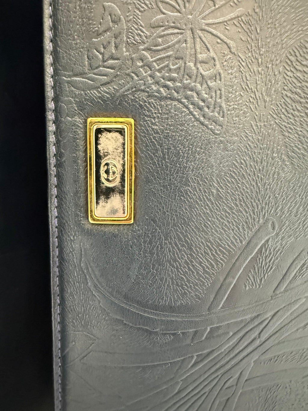 Gucci Pochette Vintage in Pelle Goffrata Flora Blu Navy