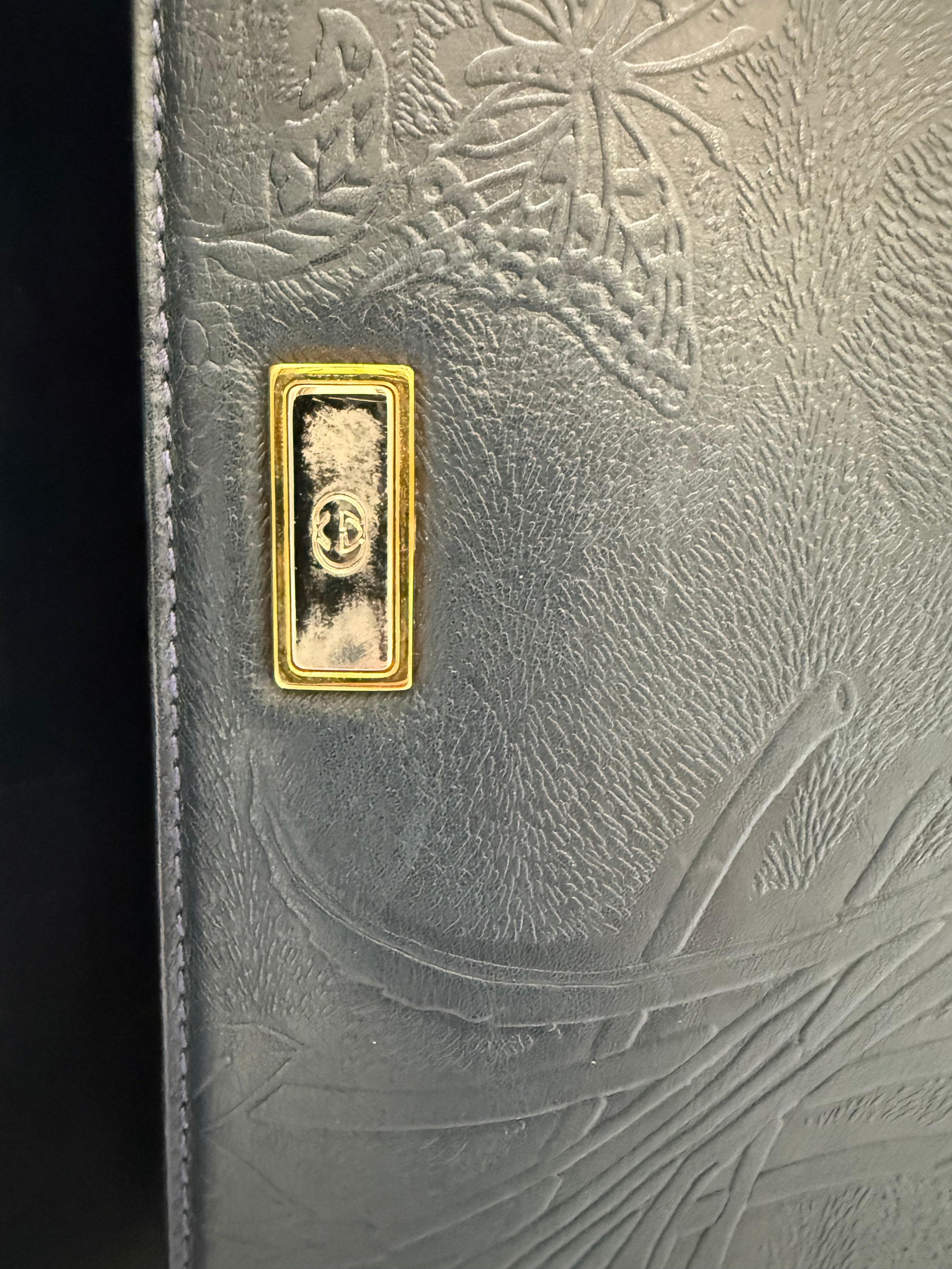 Gucci Pochette Vintage in Pelle Goffrata Flora Blu Navy