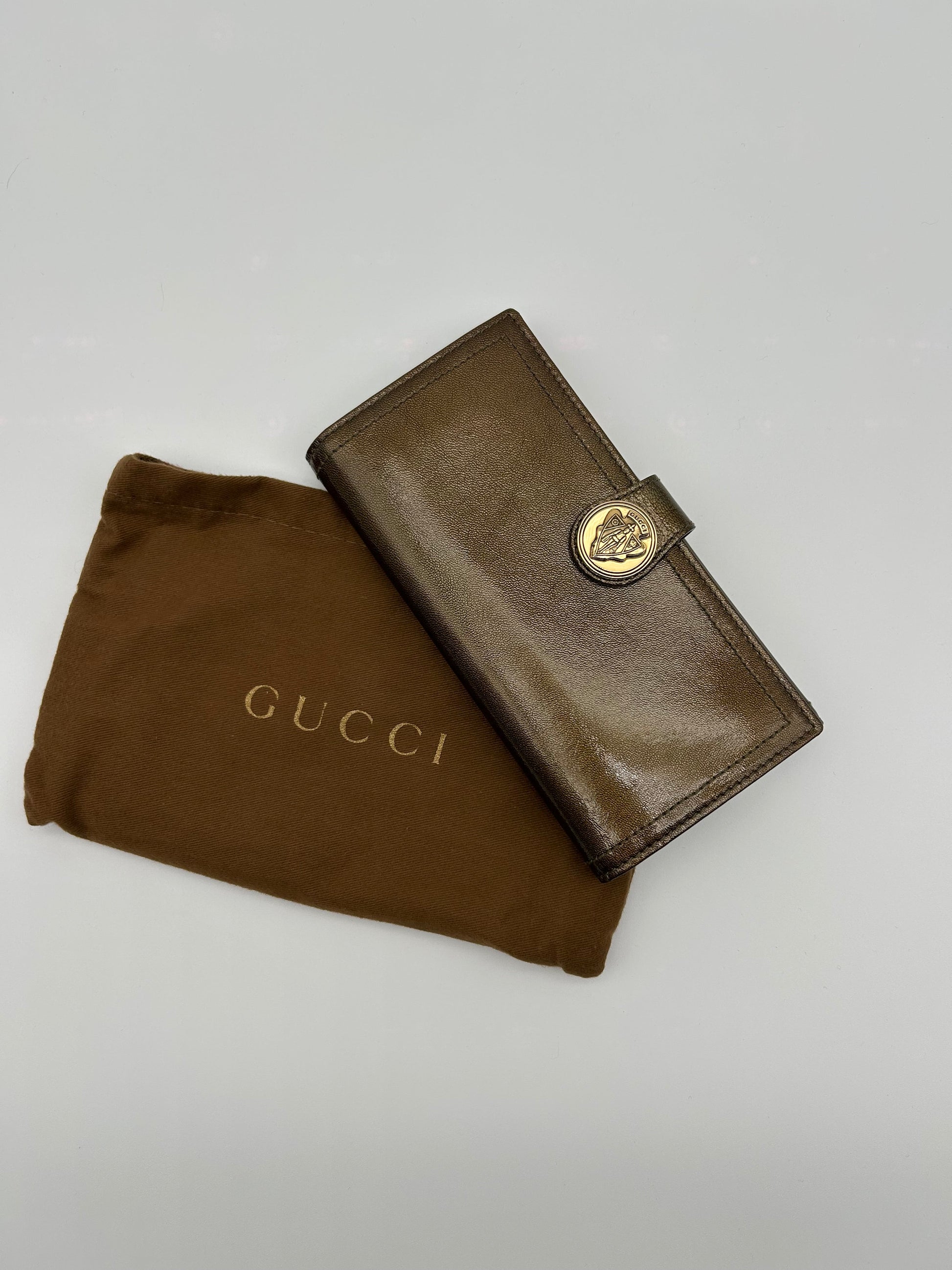 Gucci Portafoglio Hysteria in Pelle Lucida Marrone Gucci