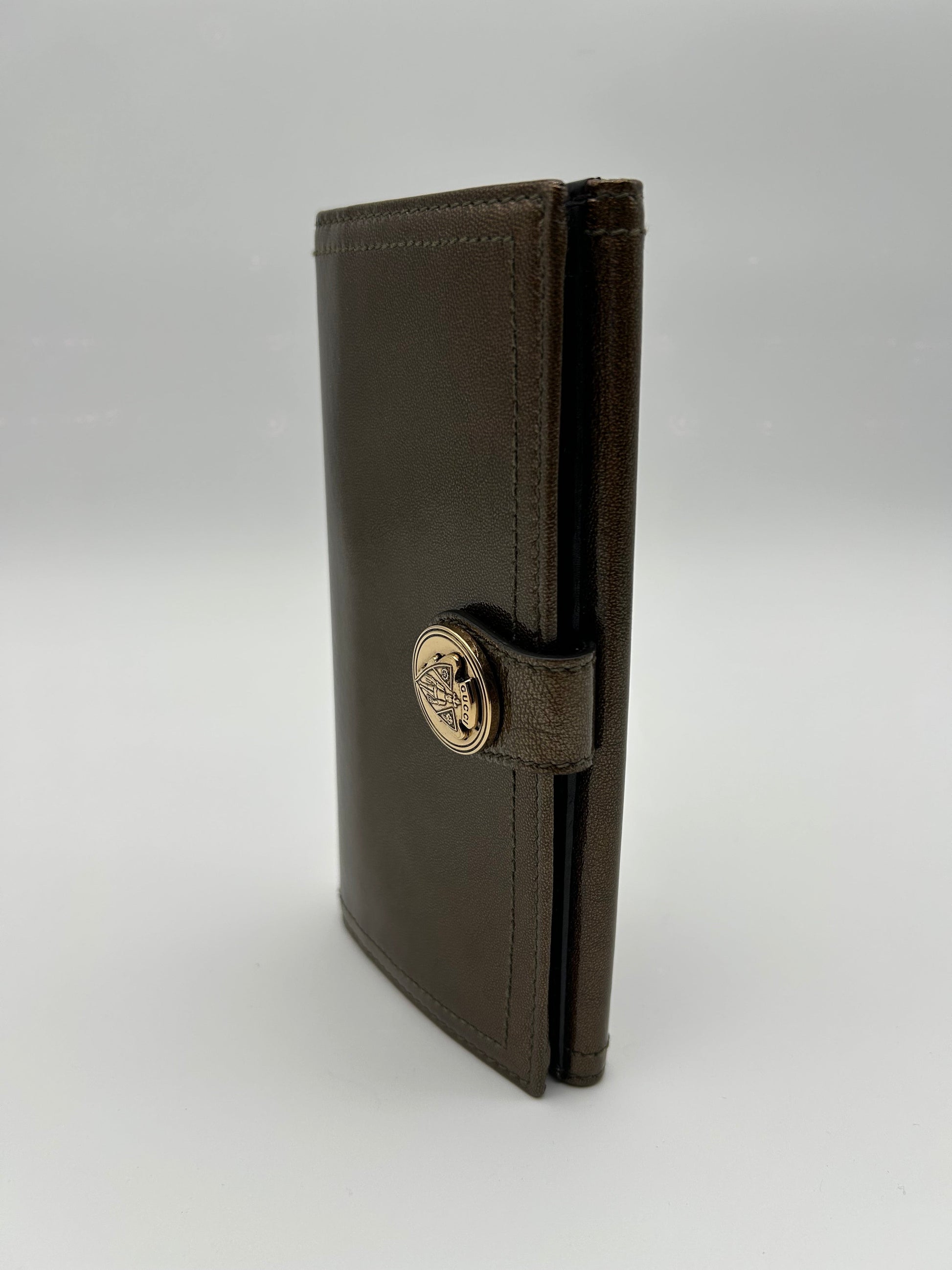 Gucci Portafoglio Hysteria in Pelle Lucida Marrone Gucci