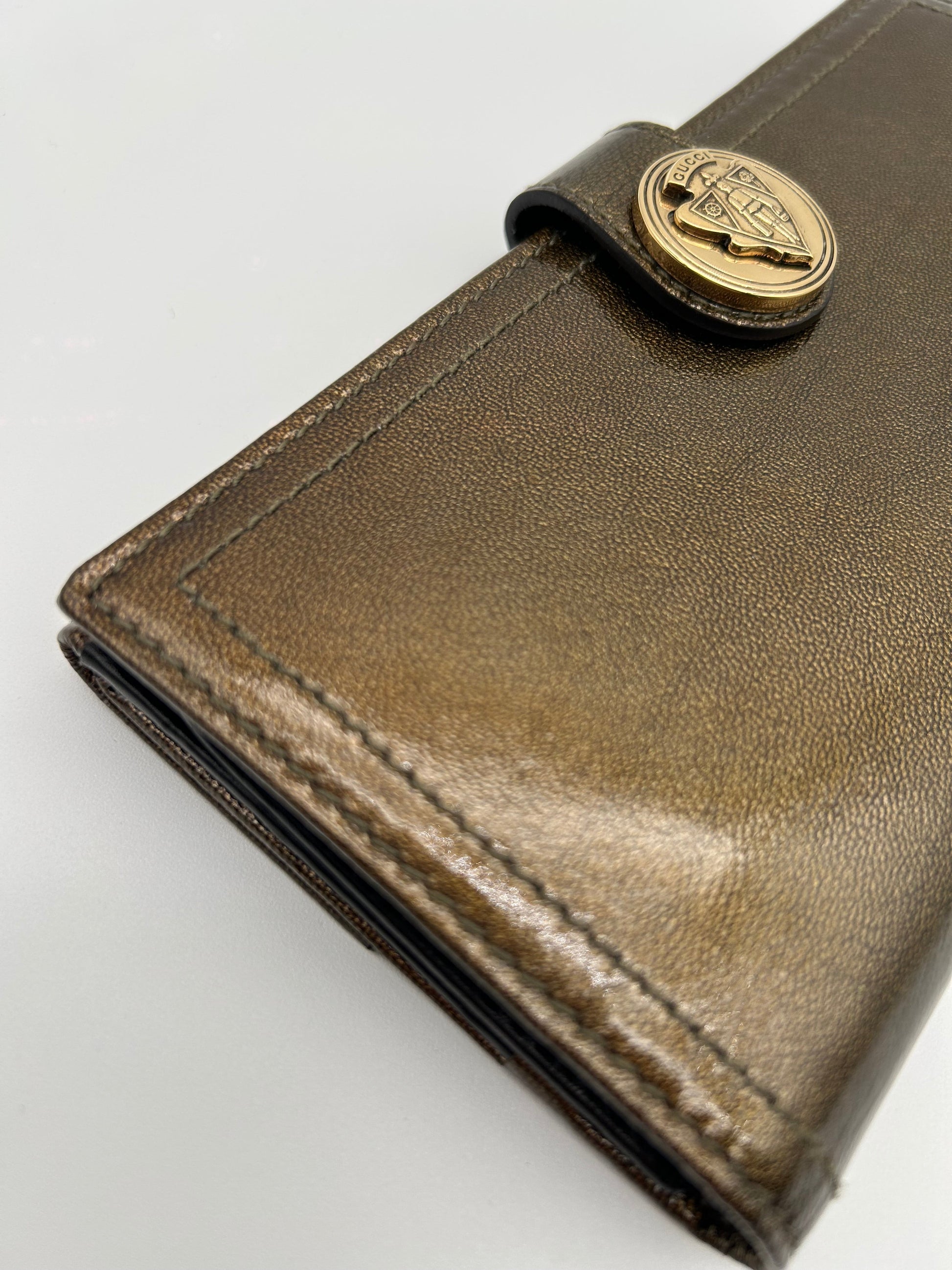 Gucci Portafoglio Hysteria in Pelle Lucida Marrone Gucci