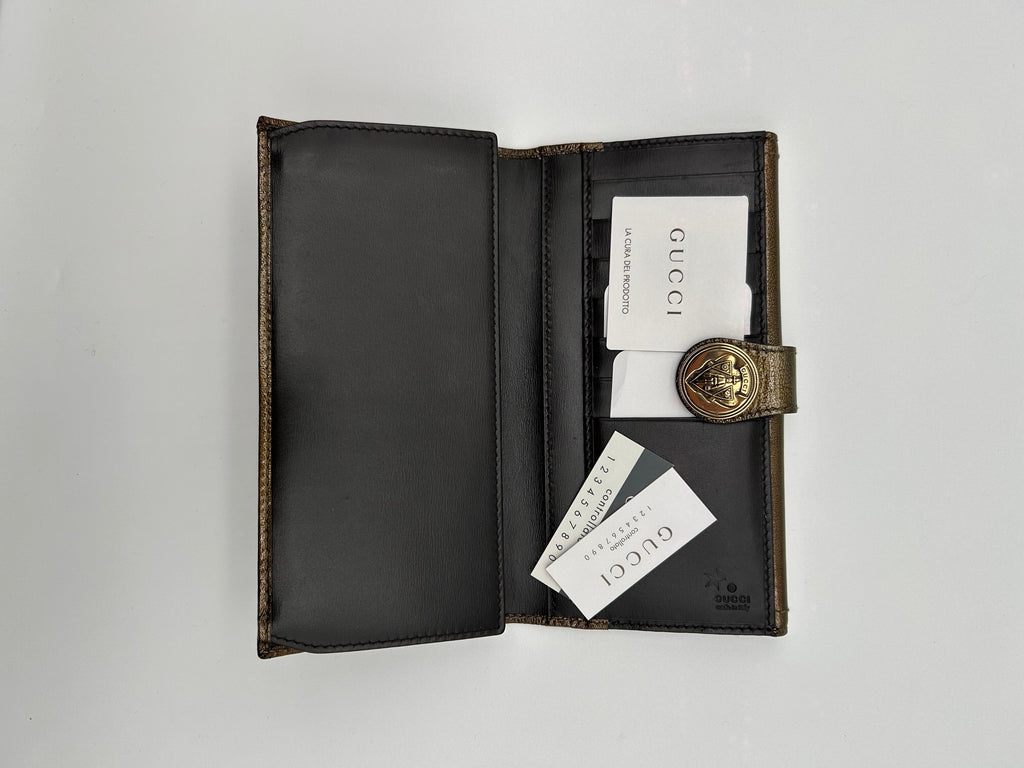 Gucci Portafoglio Hysteria in Pelle Lucida Marrone Gucci