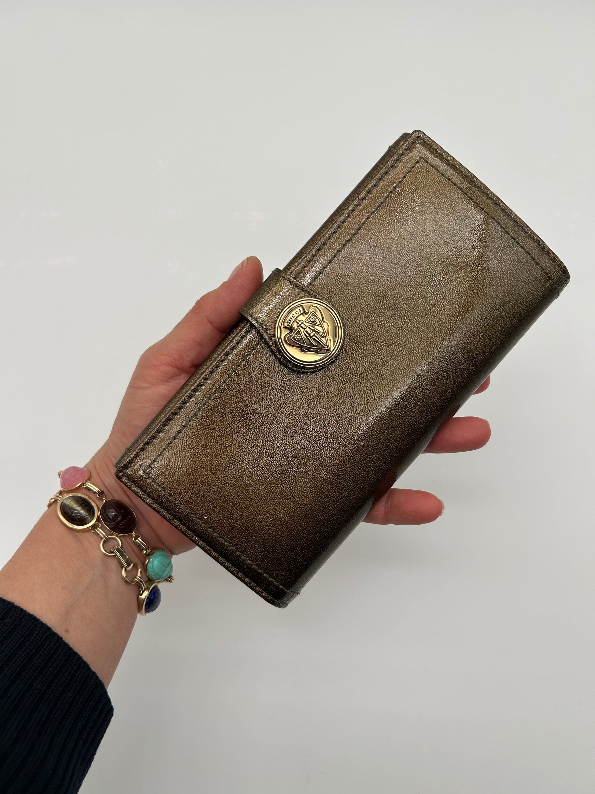 Gucci Portafoglio Hysteria in Pelle Lucida Marrone Gucci