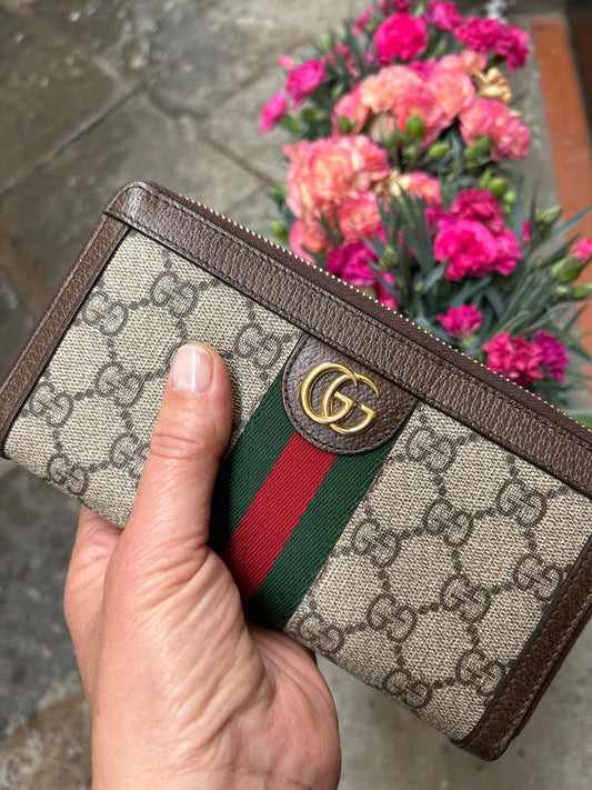 Gucci Portafoglio Ophidia in GG Supreme Marrone Gucci